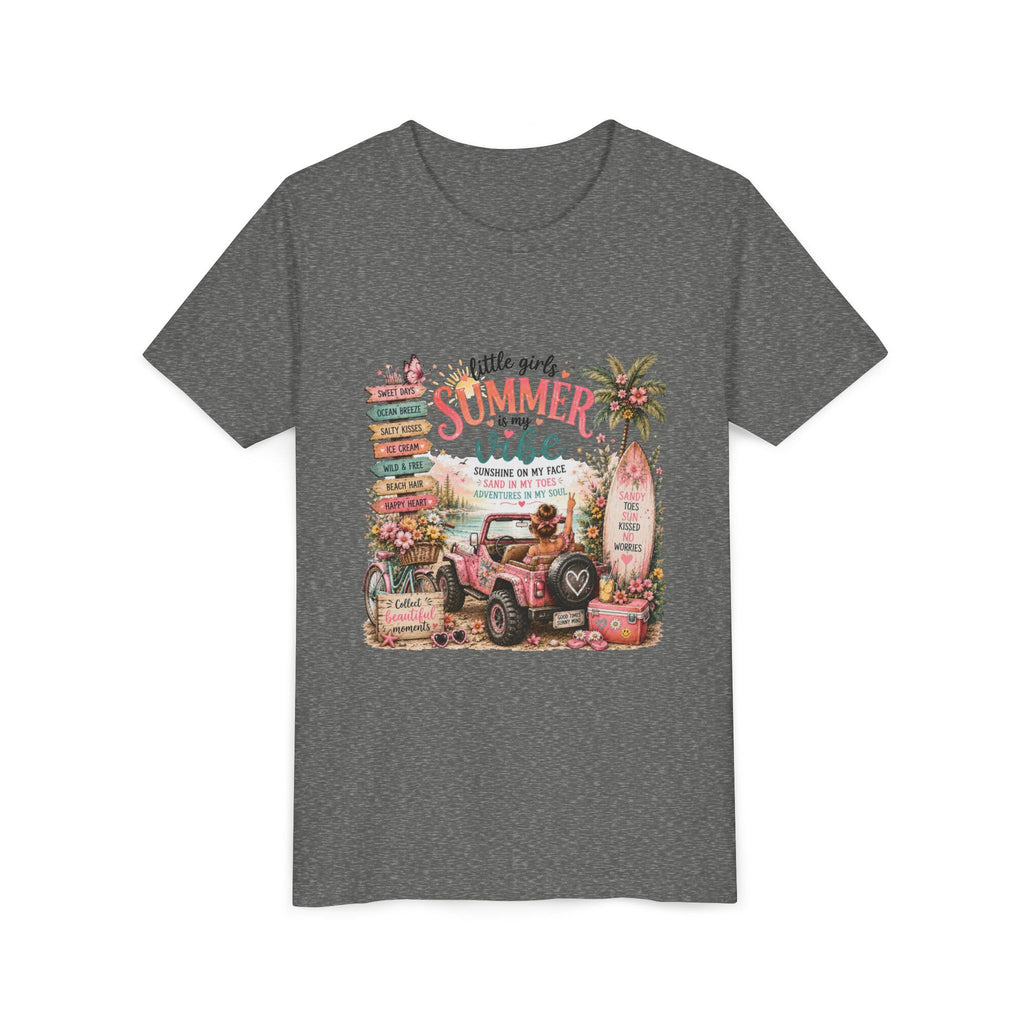 "Little Girls Summer Vibe" Tropical Jeep Surfboard Beach Graphic - Youth Tee
