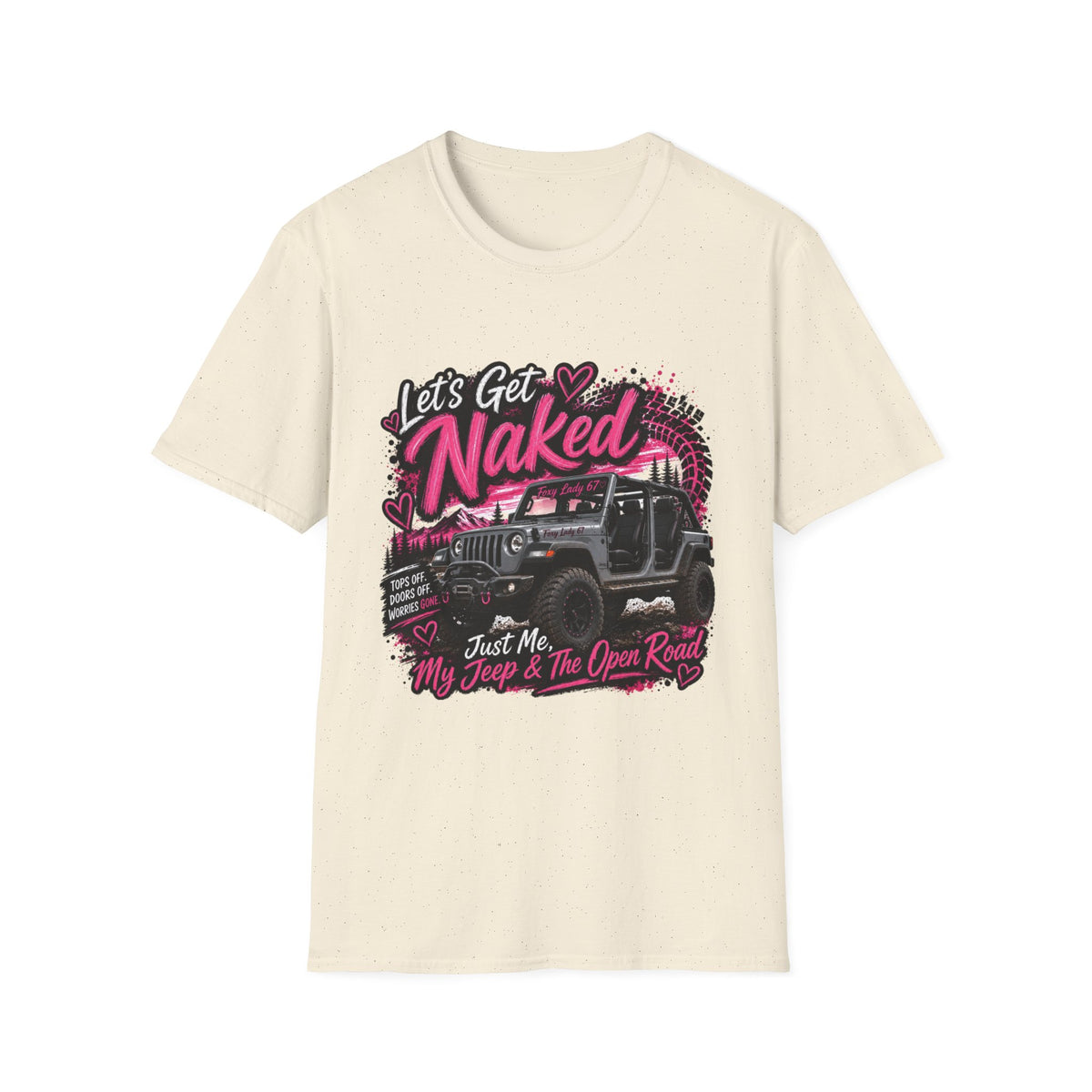 Jeep 'Let's Get Naked' Graphic T-Shirt — (Pink) Funny Off-Roading Top