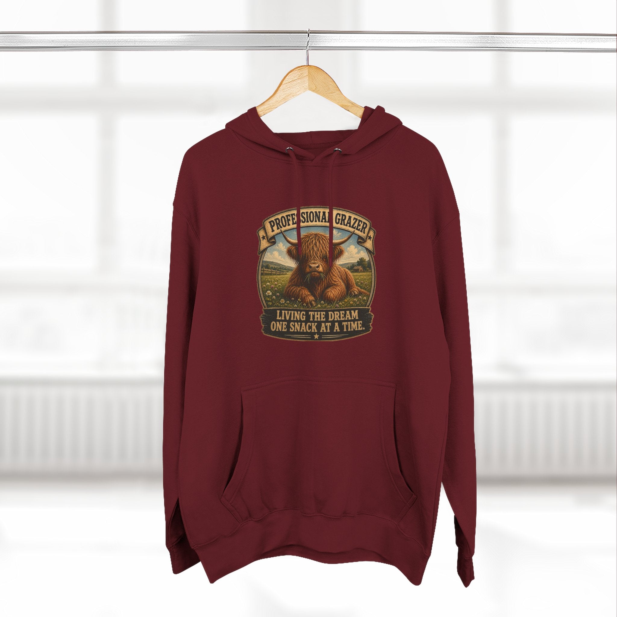 Before and After Coffee Highland Cow Three-Panel Fleece Hoodie