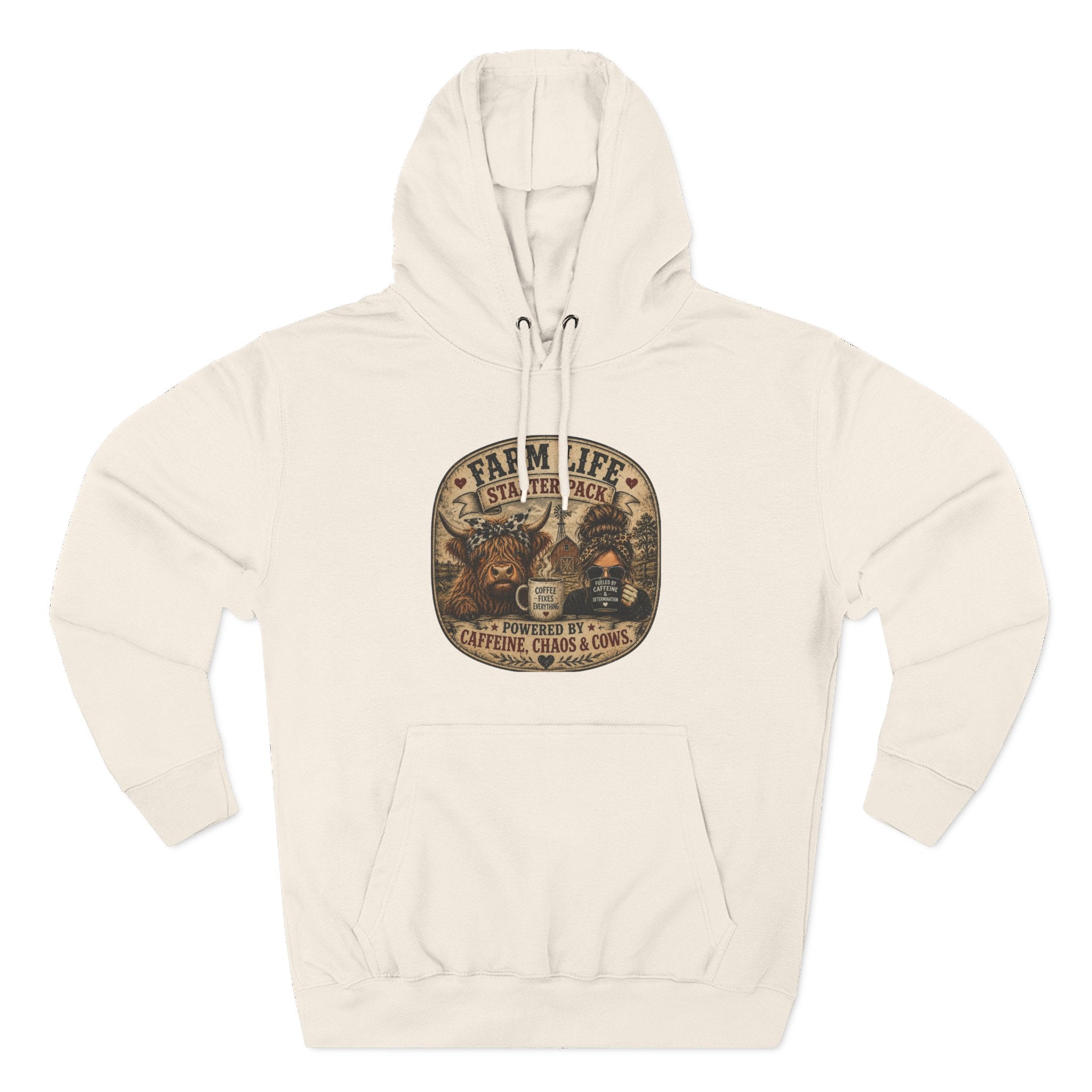 Farm Life Highland Cow Three-Panel Fleece Hoodie