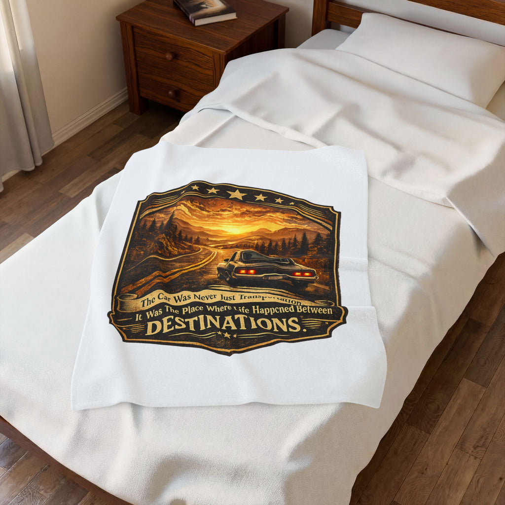 "The Car Was Never Just Transportation... It Was The Place Where Life Happened Between Destinations" — Road Trip Velveteen Plush Blanket