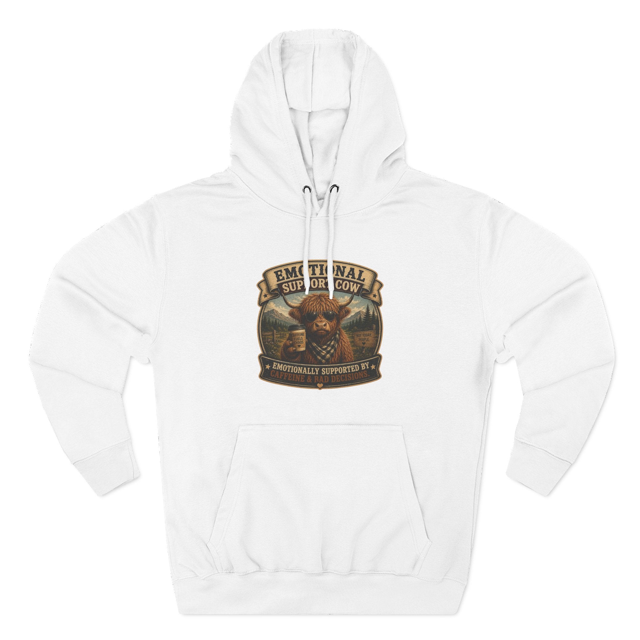 Emotional Support Cow Highland Cow - Three-Panel Fleece Hoodie