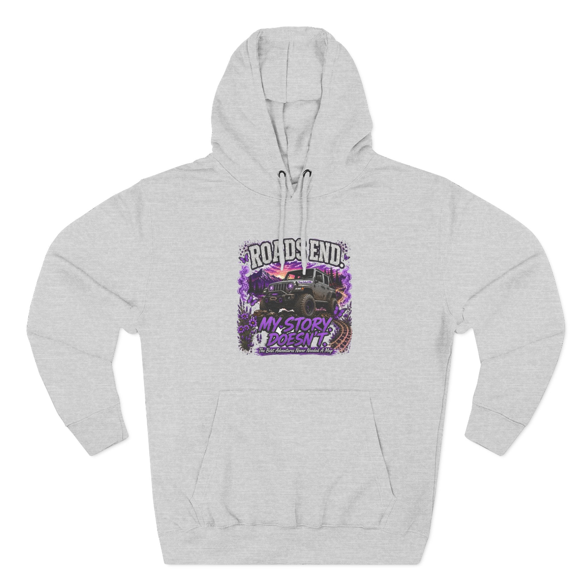 Roads End Jeep (Purple) Three-Panel Fleece Hoodie