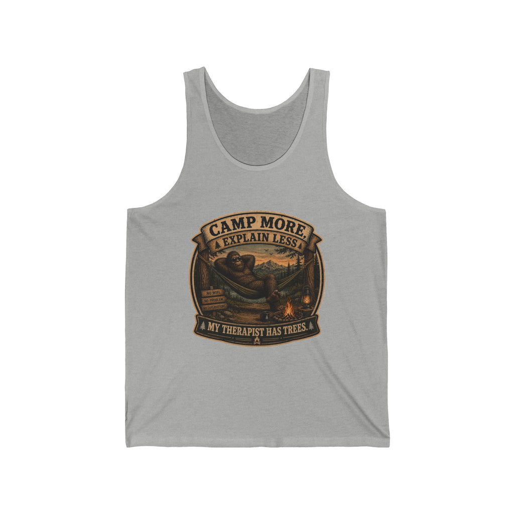 "Camp More, Explain Less" Camping Graphic Tank for Outdoors Lovers — Camp More Tank Top