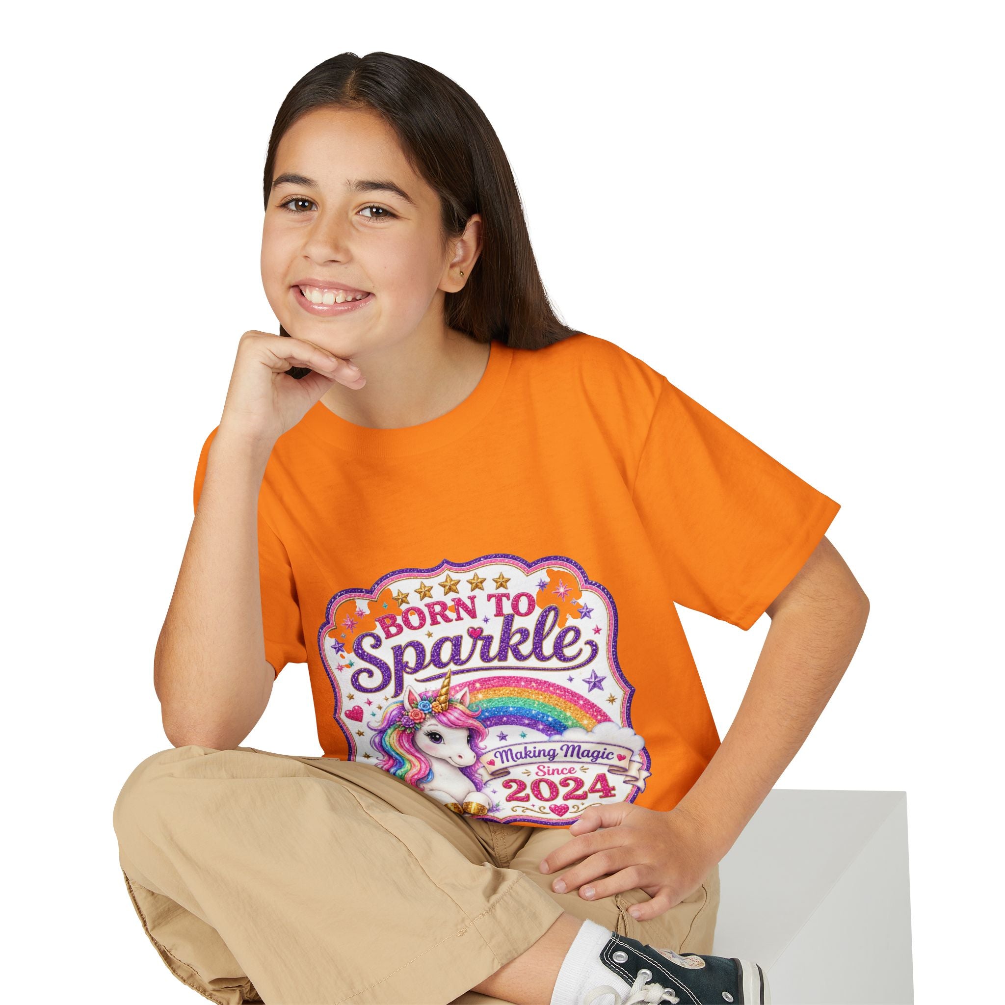 "Born to Sparkle" Unicorn Rainbow 2024 Youth Tee Kids — T-Shirt