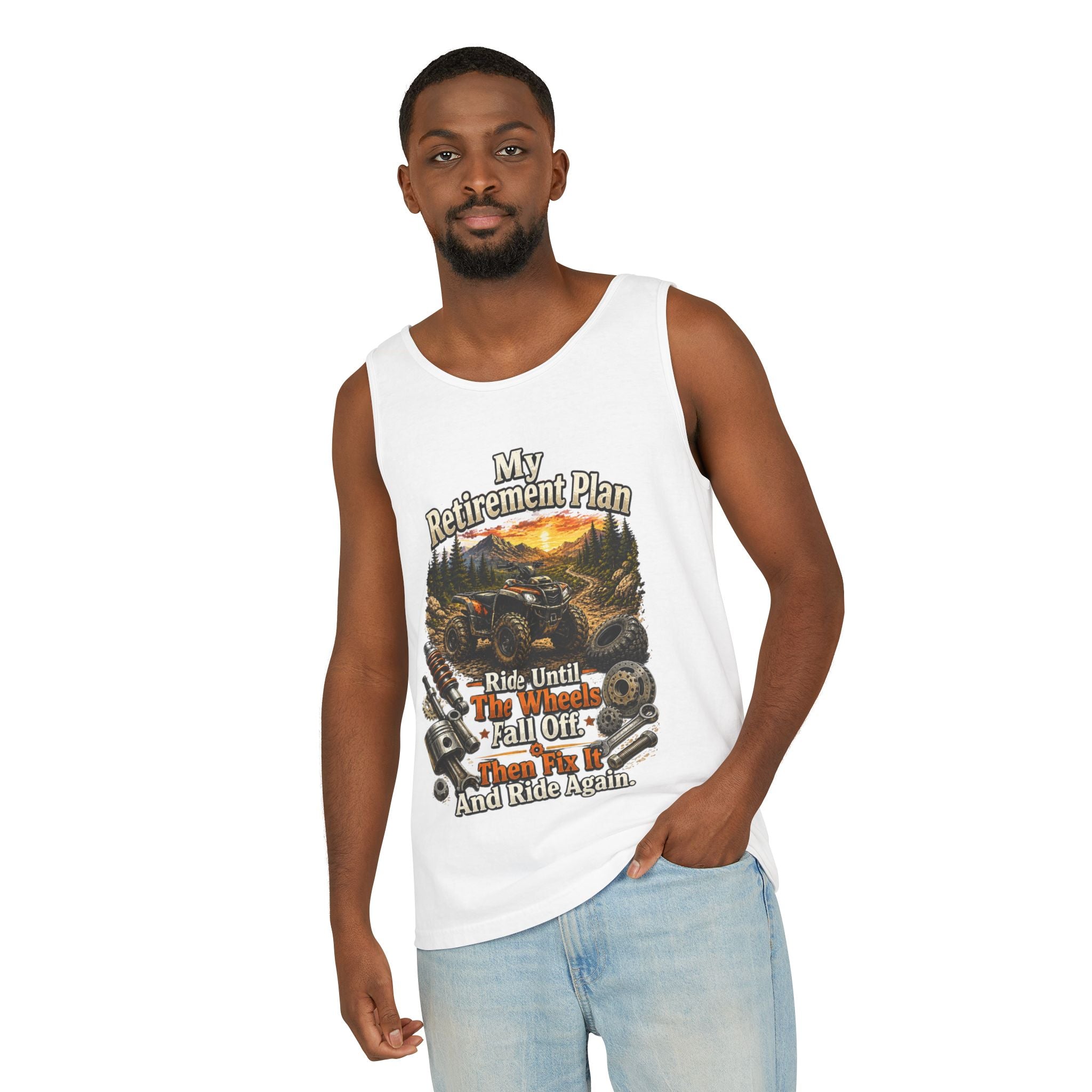 Retirement Plan ATV Tank Top — "Ride Until The Wheels Fall Off" Off‑Road Sunset Tank
