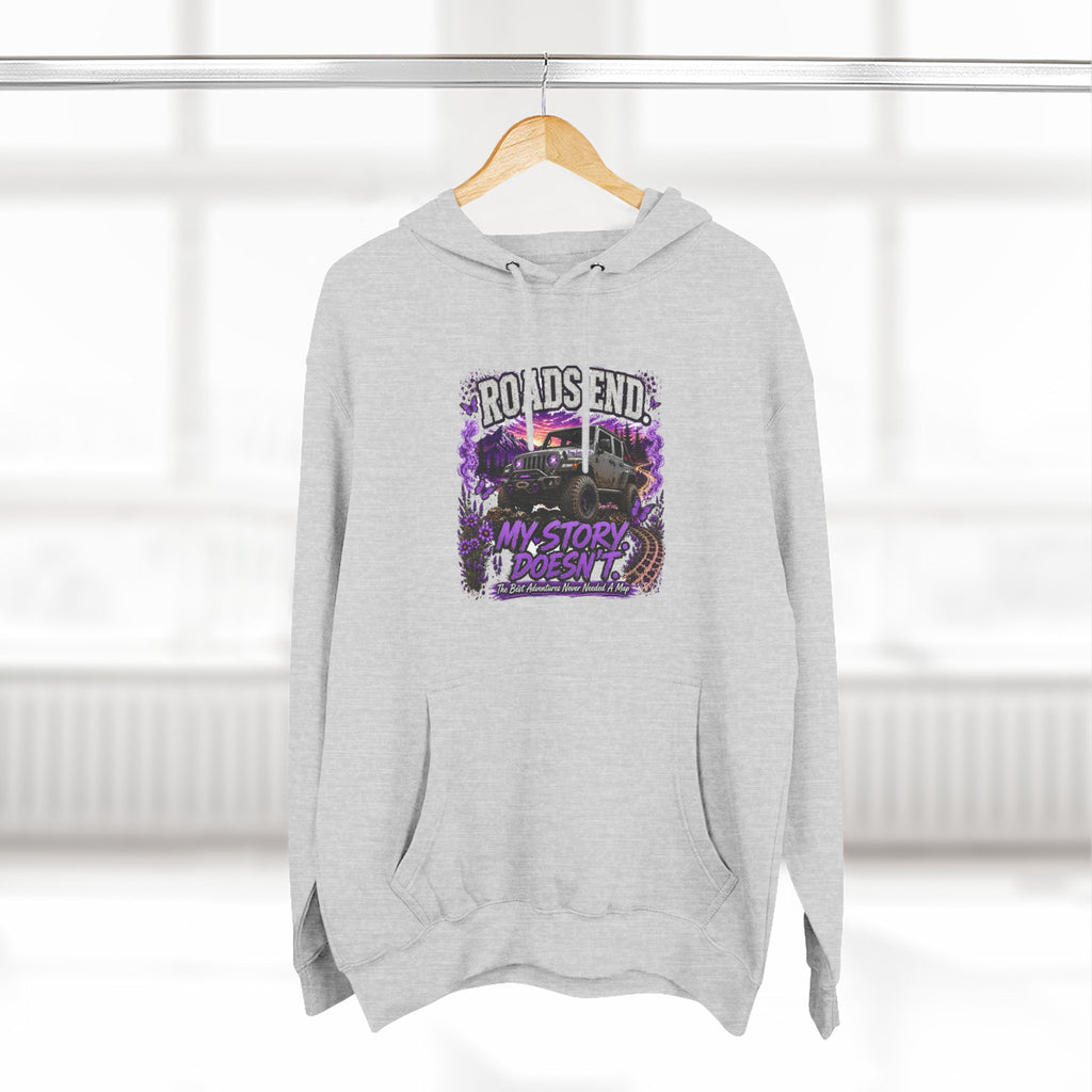 Roads End Jeep (Purple) Three-Panel Fleece Hoodie