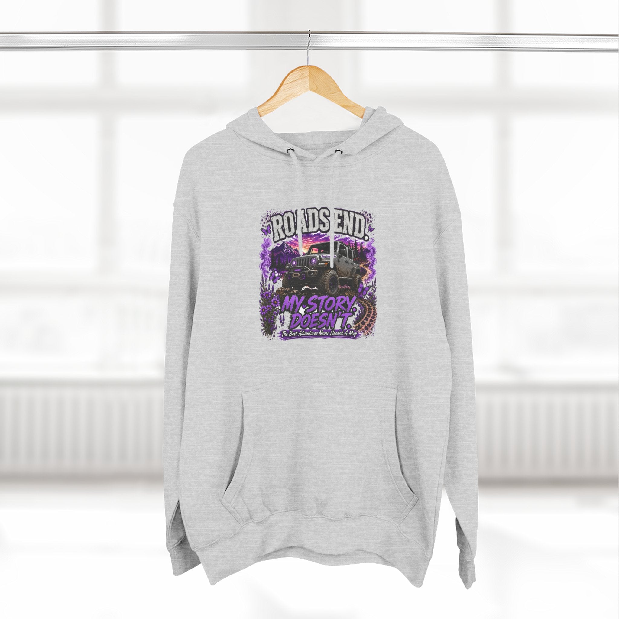 Roads End Jeep (Purple) Three-Panel Fleece Hoodie