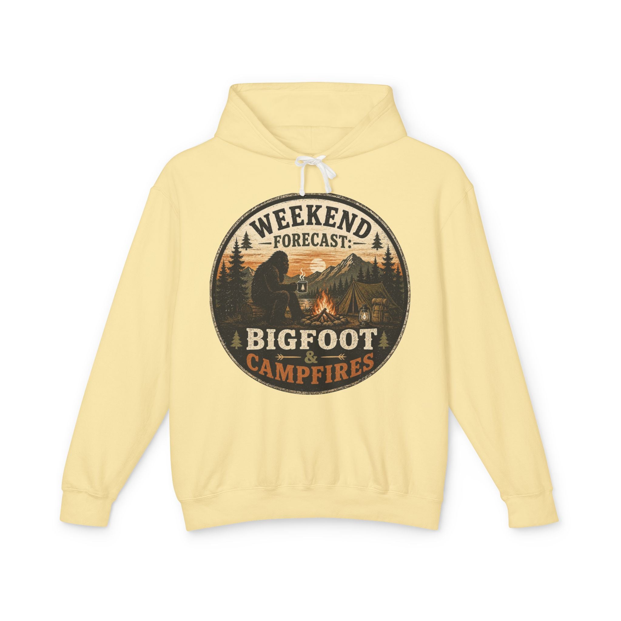 Bigfoot & Campfires Hoodie — Weekend Forecast Camping Graphic Sweatshirt