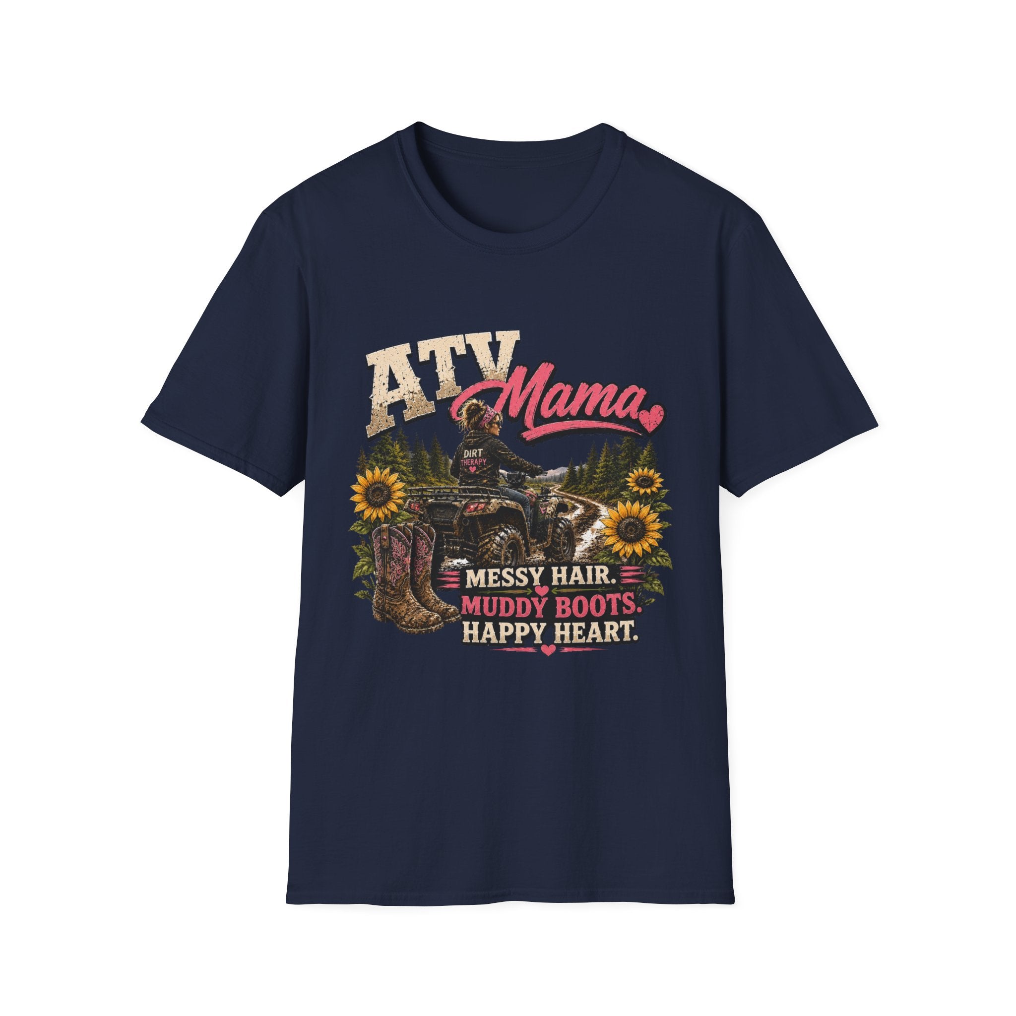 ATV Mama T-Shirt — Messy Hair, Muddy Boots Graphic Tee for Moms