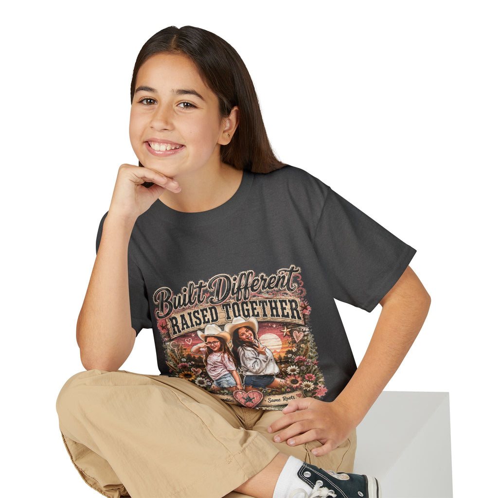 "Built Different, Raised Together" Siblings Vintage Floral Tee — Youth T-Shirt