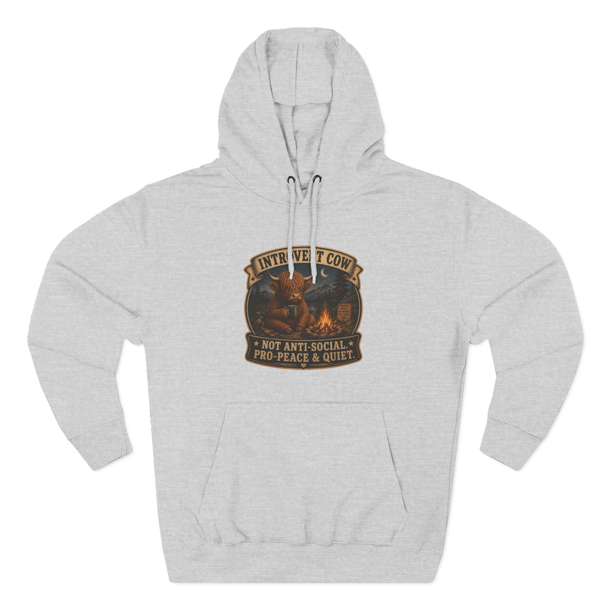 Introvert Highland Cow Three-Panel Fleece Hoodie