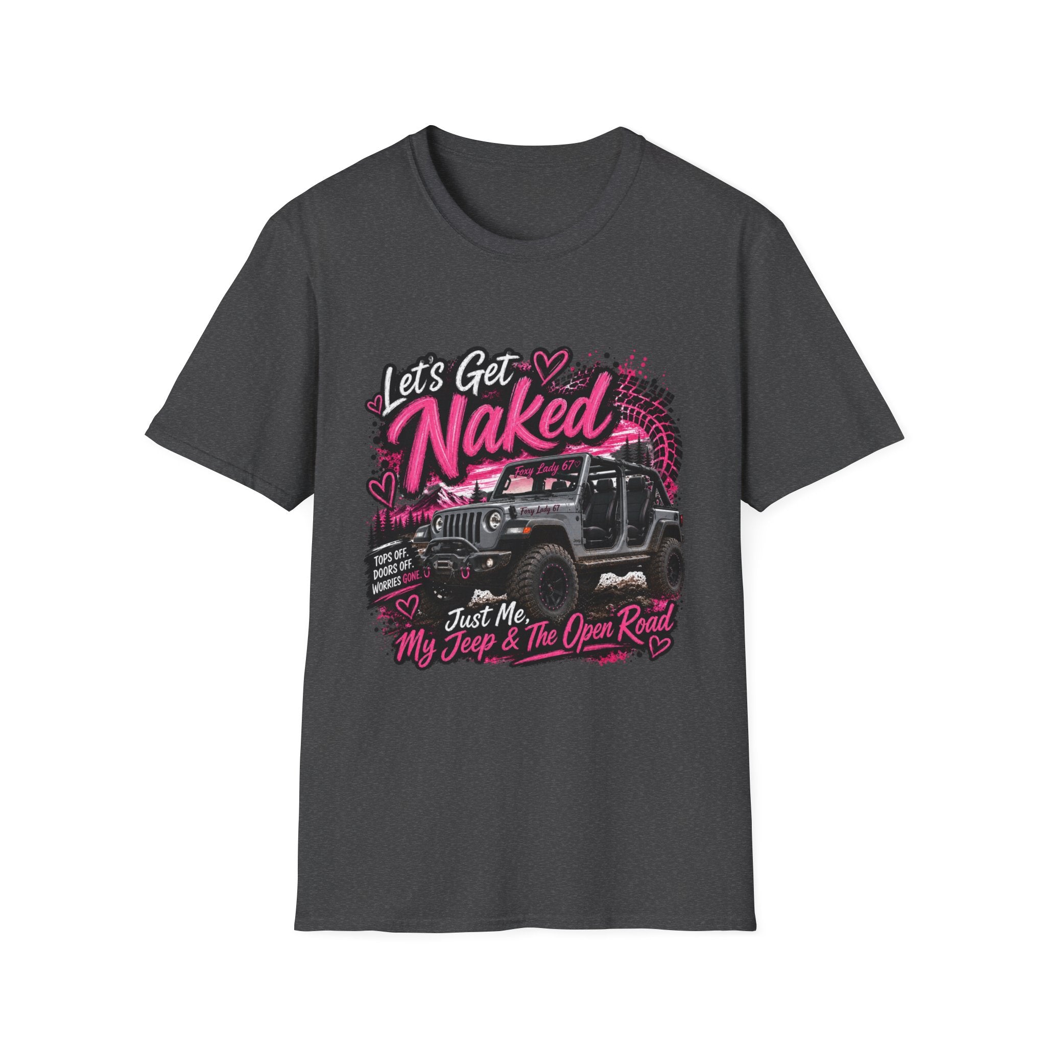 Jeep 'Let's Get Naked' Graphic T-Shirt — (Pink) Funny Off-Roading Top