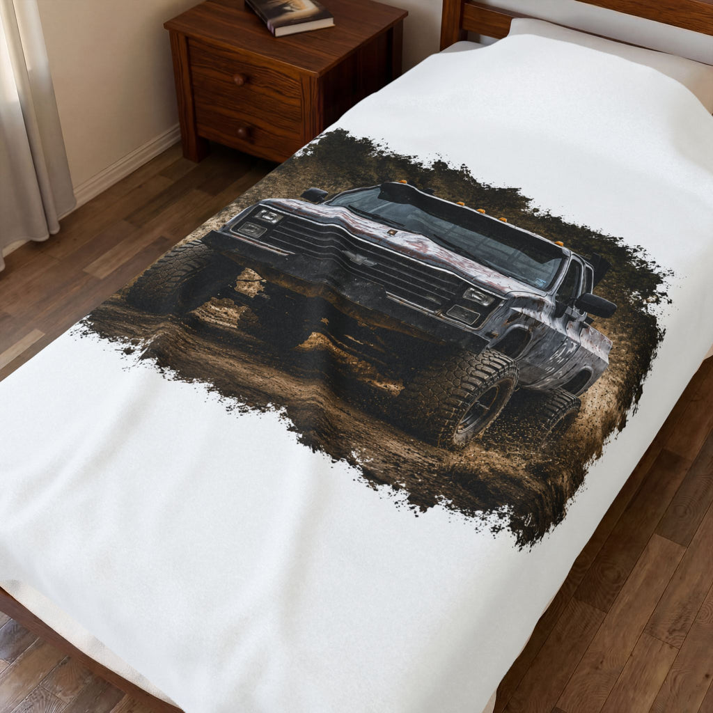 Off-Road Truck Velveteen Plush Blanket – Muddy 4x4 Pickup Graphic Throw