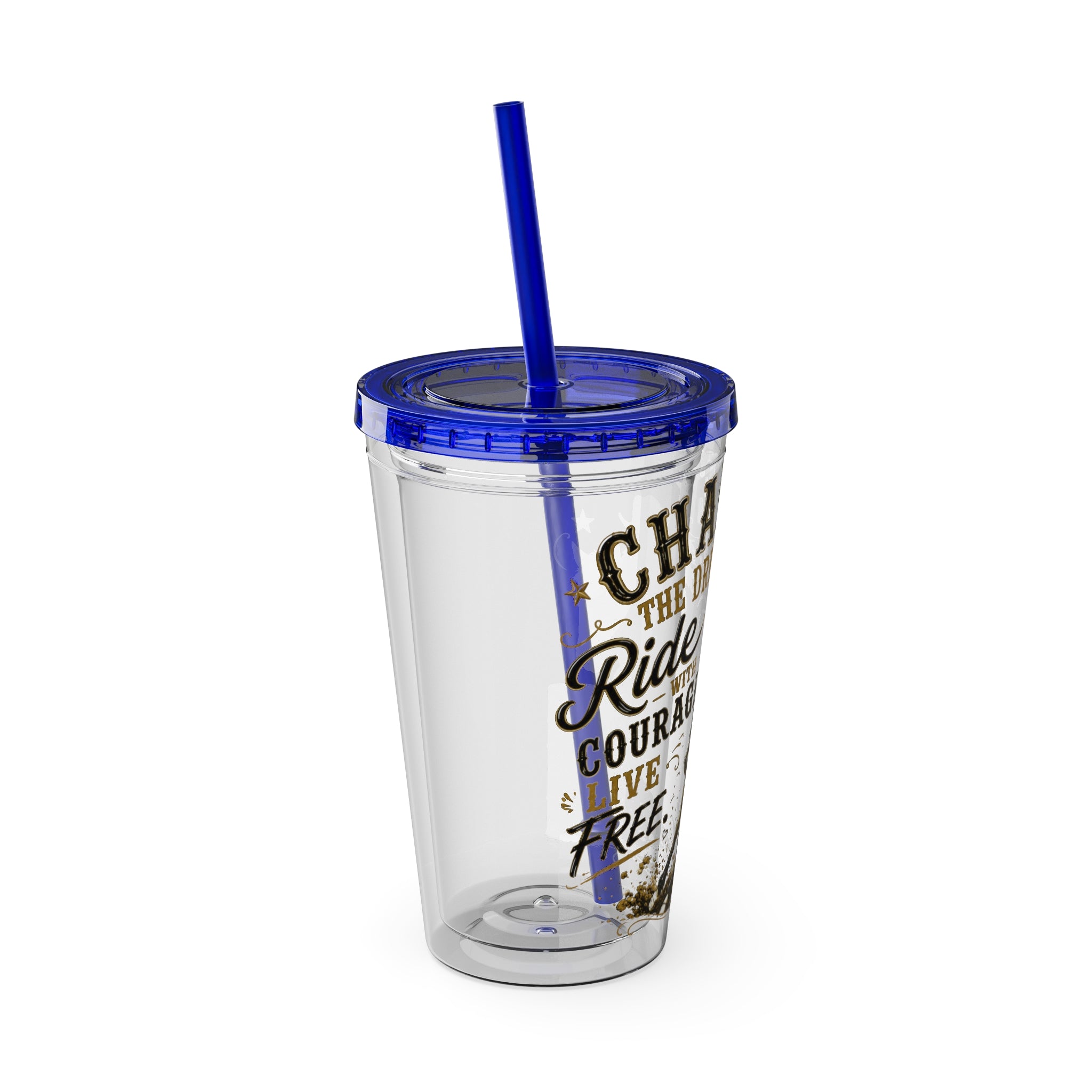 Inspirational Horse Tumbler with Straw — "Chase the Dream, Ride with Courage" 16oz