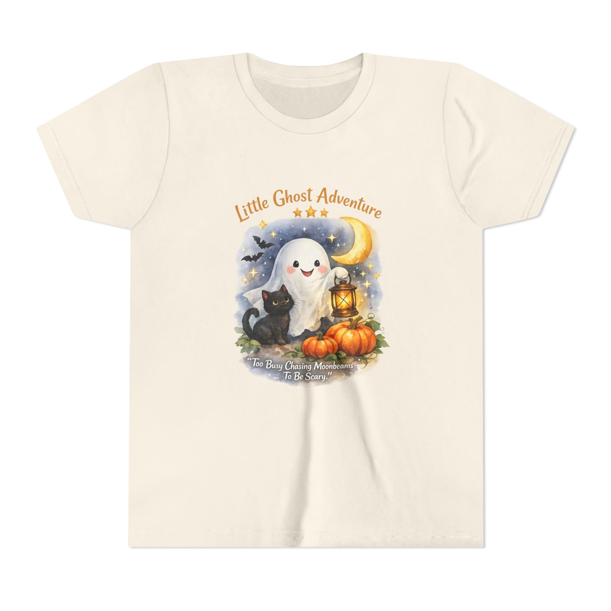 "Little Ghost Adventure" Halloween Kids Shirt with Cute Pumpkin & Black Cat Design - Youth Tee
