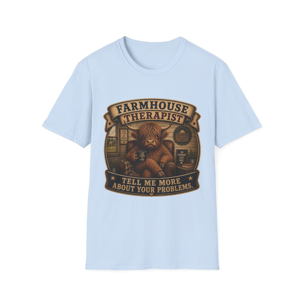 Farmhouse Therapist Highland Cow Unisex Softstyle T-Shirt