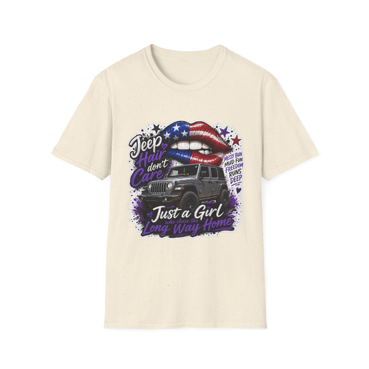Jeep Hair Don't Care T-Shirt — American Flag Lips Off-Road Truck Tee