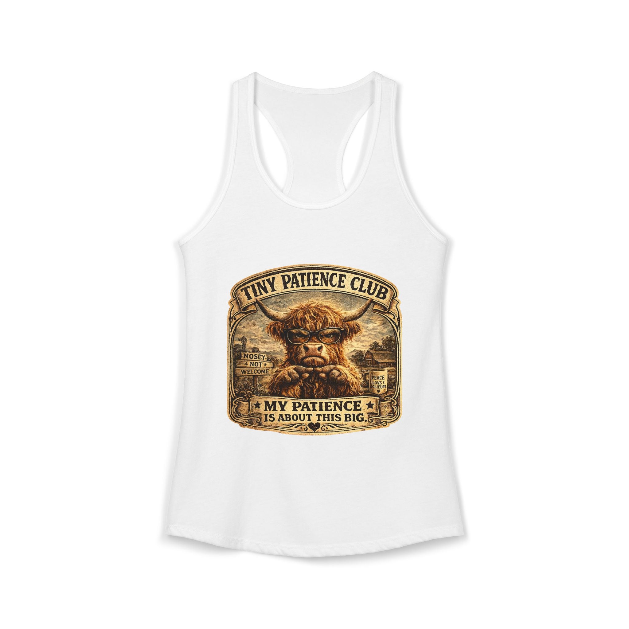 Tiny Patience Highland Cow Women's Ideal Racerback Tank