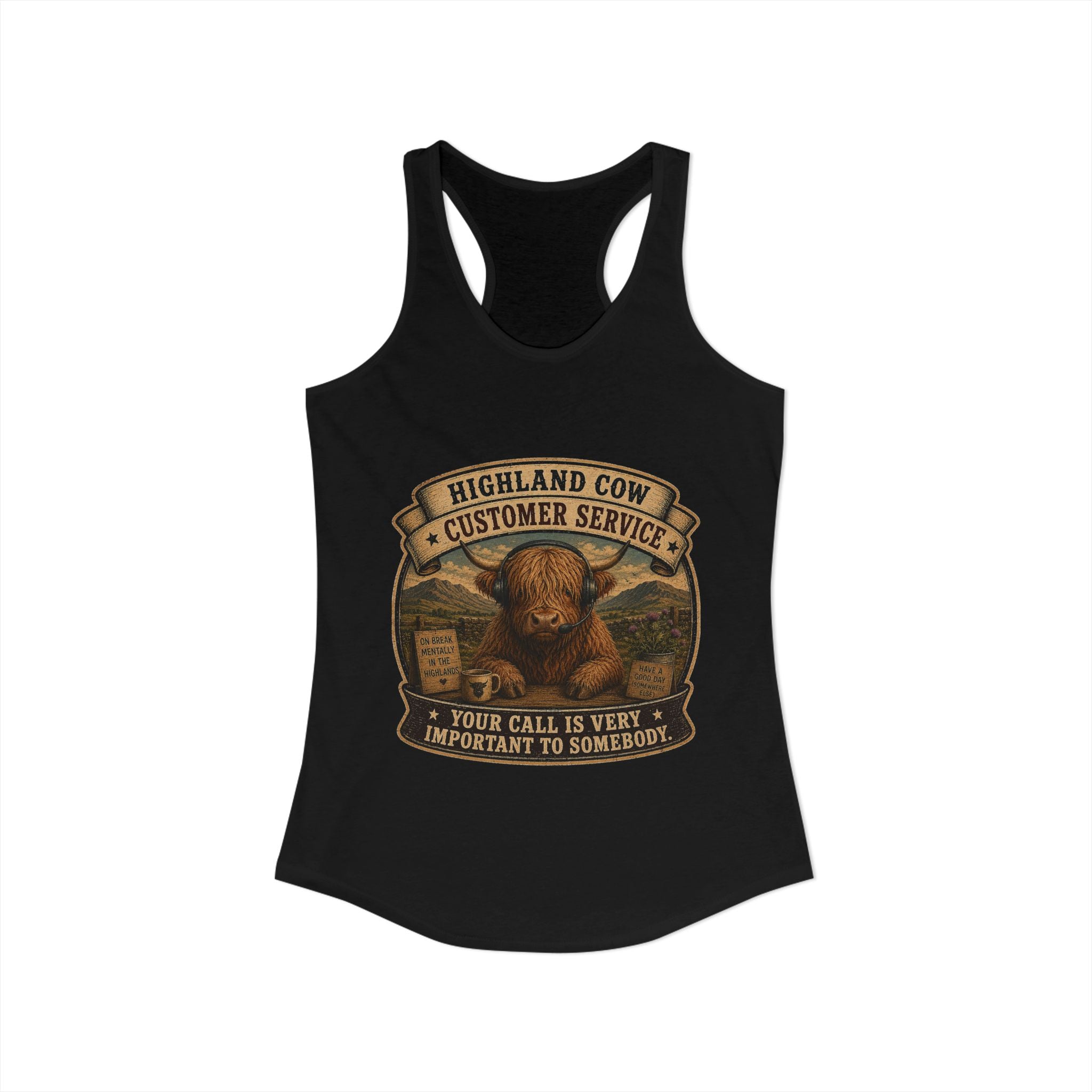 Highland Cow Customer Service Women's Ideal Racerback Tank