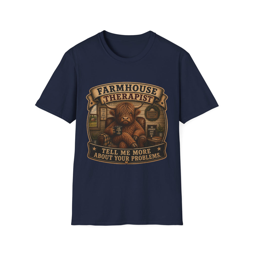 Farmhouse Therapist Highland Cow Unisex Softstyle T-Shirt