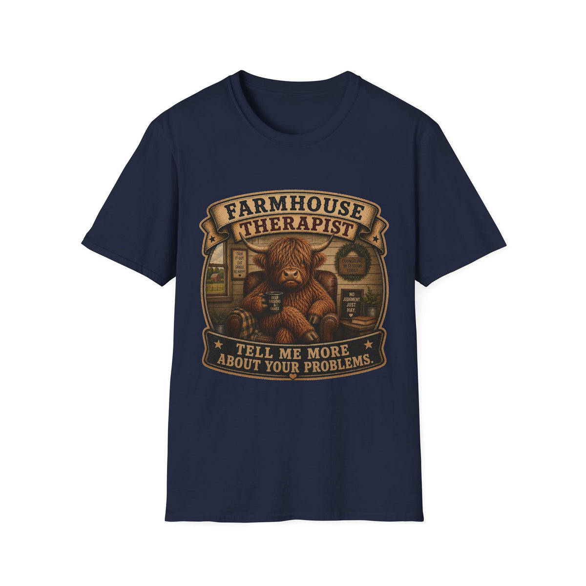 Farmhouse Therapist Highland Cow Unisex Softstyle T-Shirt