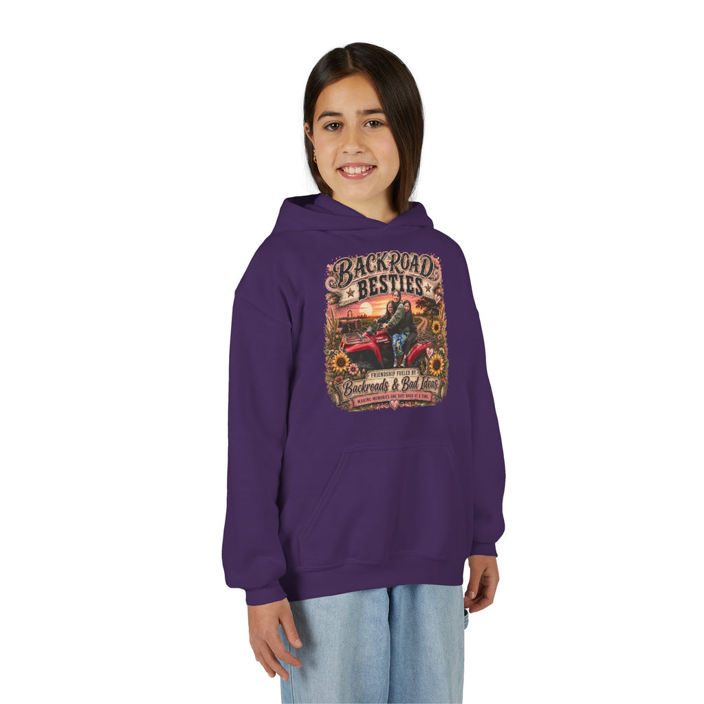 "Backroad Besties" Vintage Truck & Sunflower — Graphic Youth Hoodie