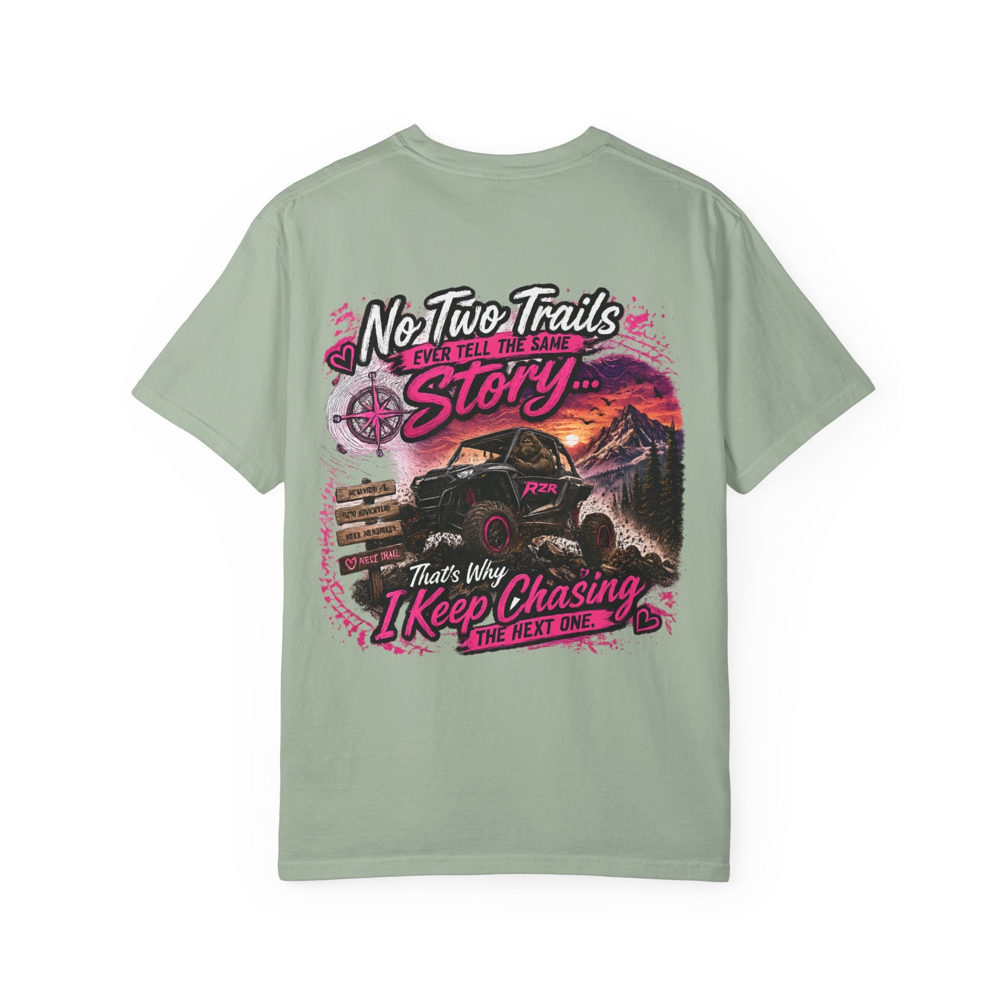 Off-Road Adventure T-Shirt — “No Two Trails Ever Tell the Same Story” Mountain Jeep Graphic