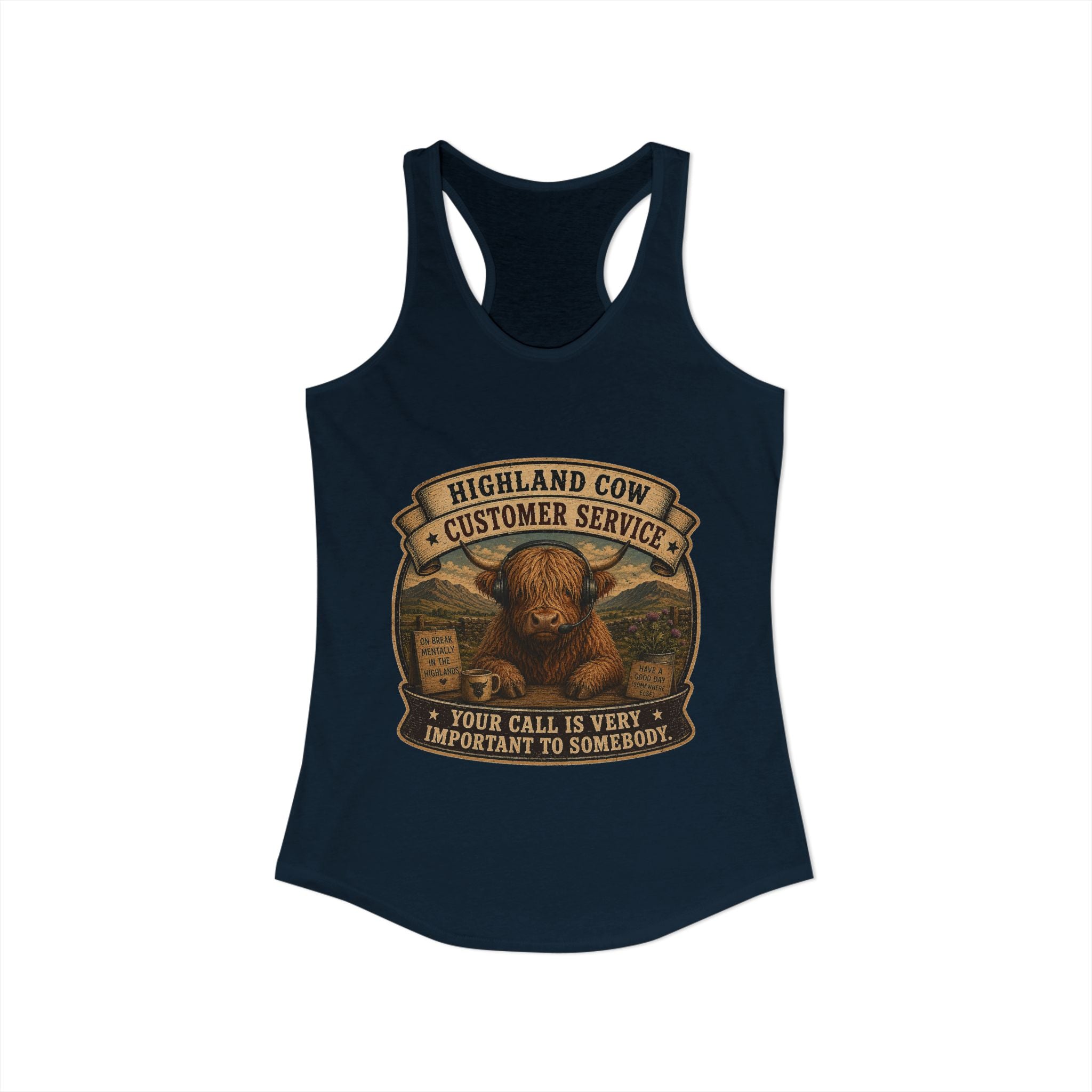 Highland Cow Customer Service Women's Ideal Racerback Tank