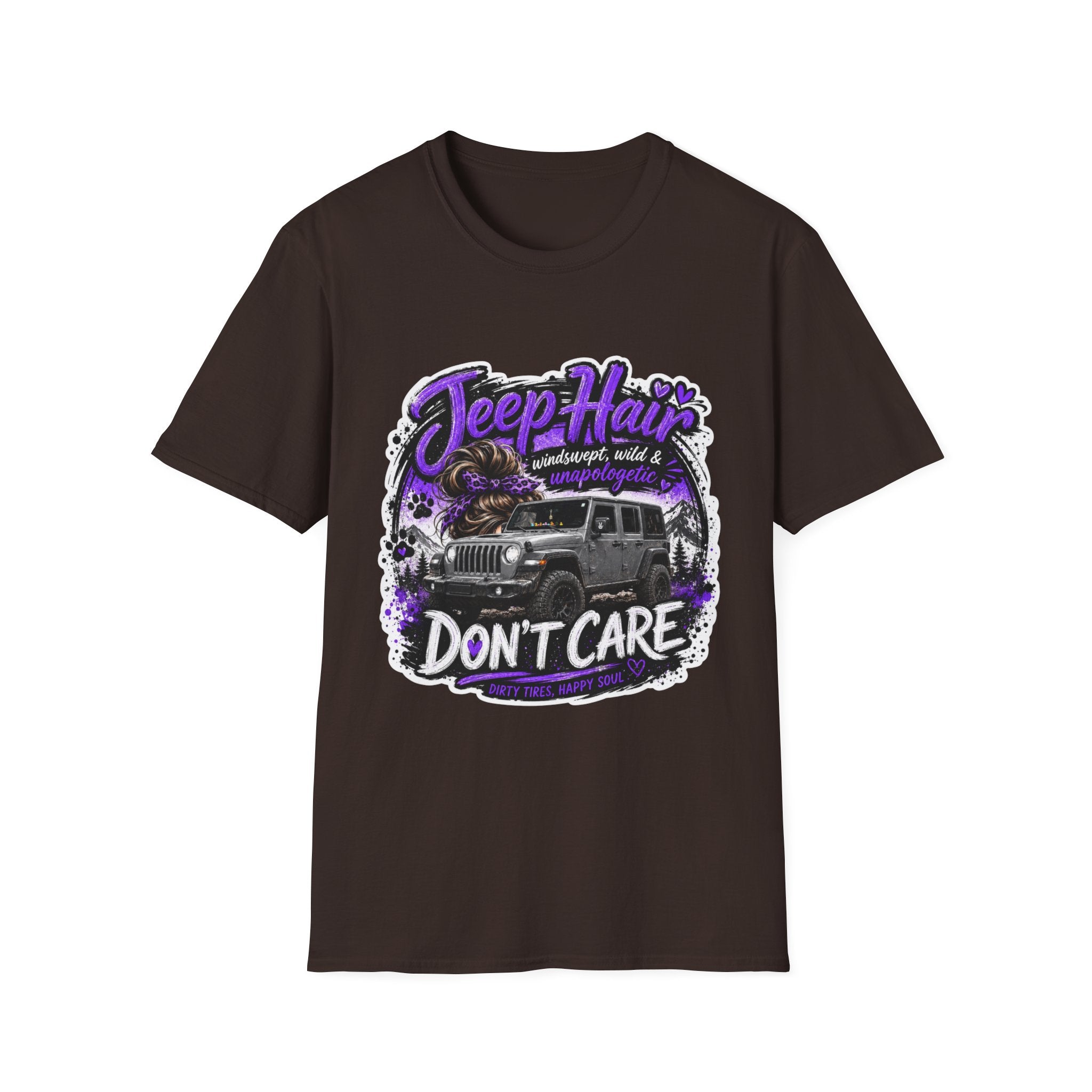 Jeep Hair Don't Care (Purple) Unisex Softstyle T-Shirt