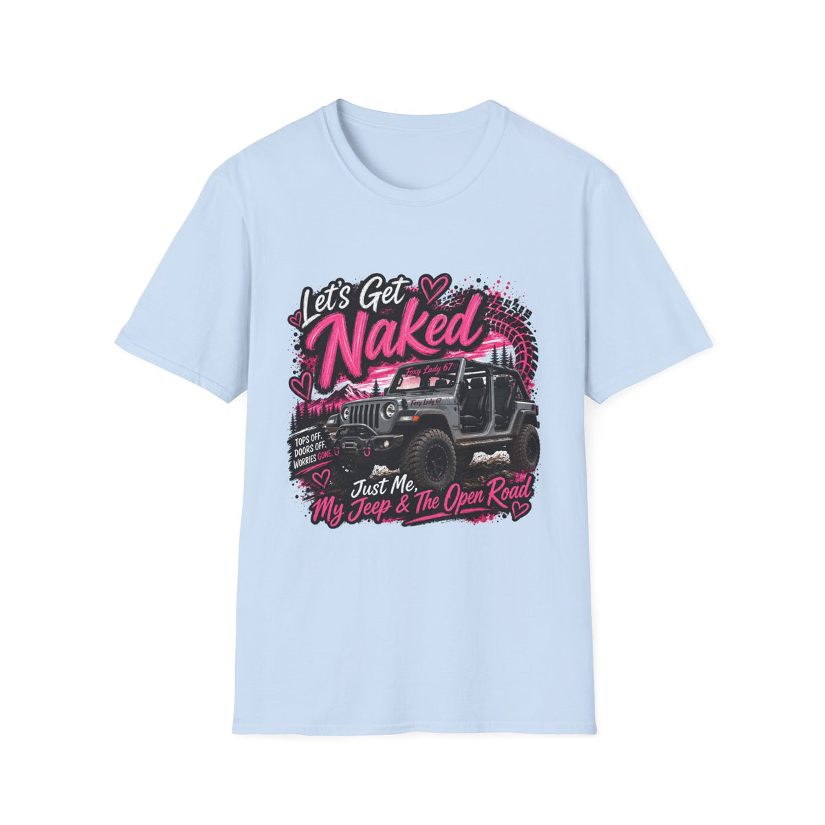Jeep 'Let's Get Naked' Graphic T-Shirt — (Pink) Funny Off-Roading Top