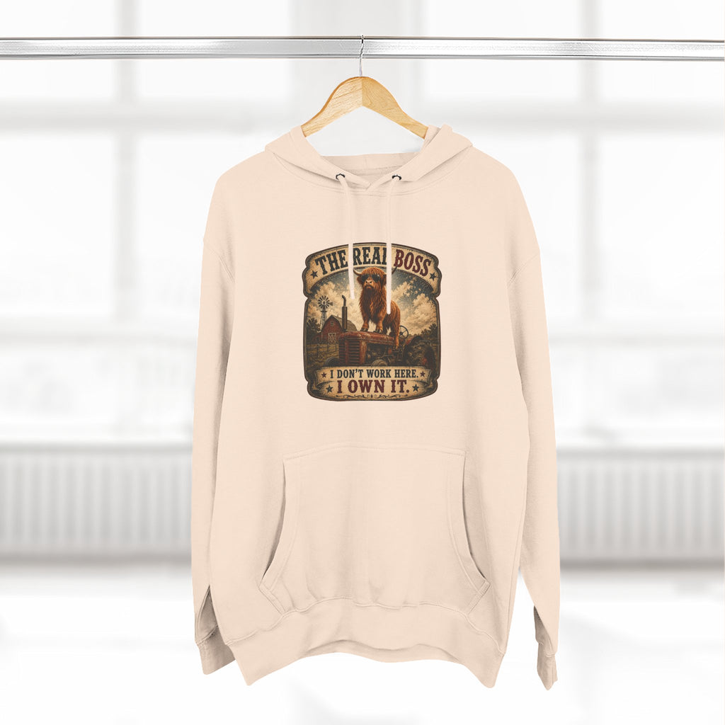 The Real Boss Highland Cow Three-Panel Fleece Hoodie