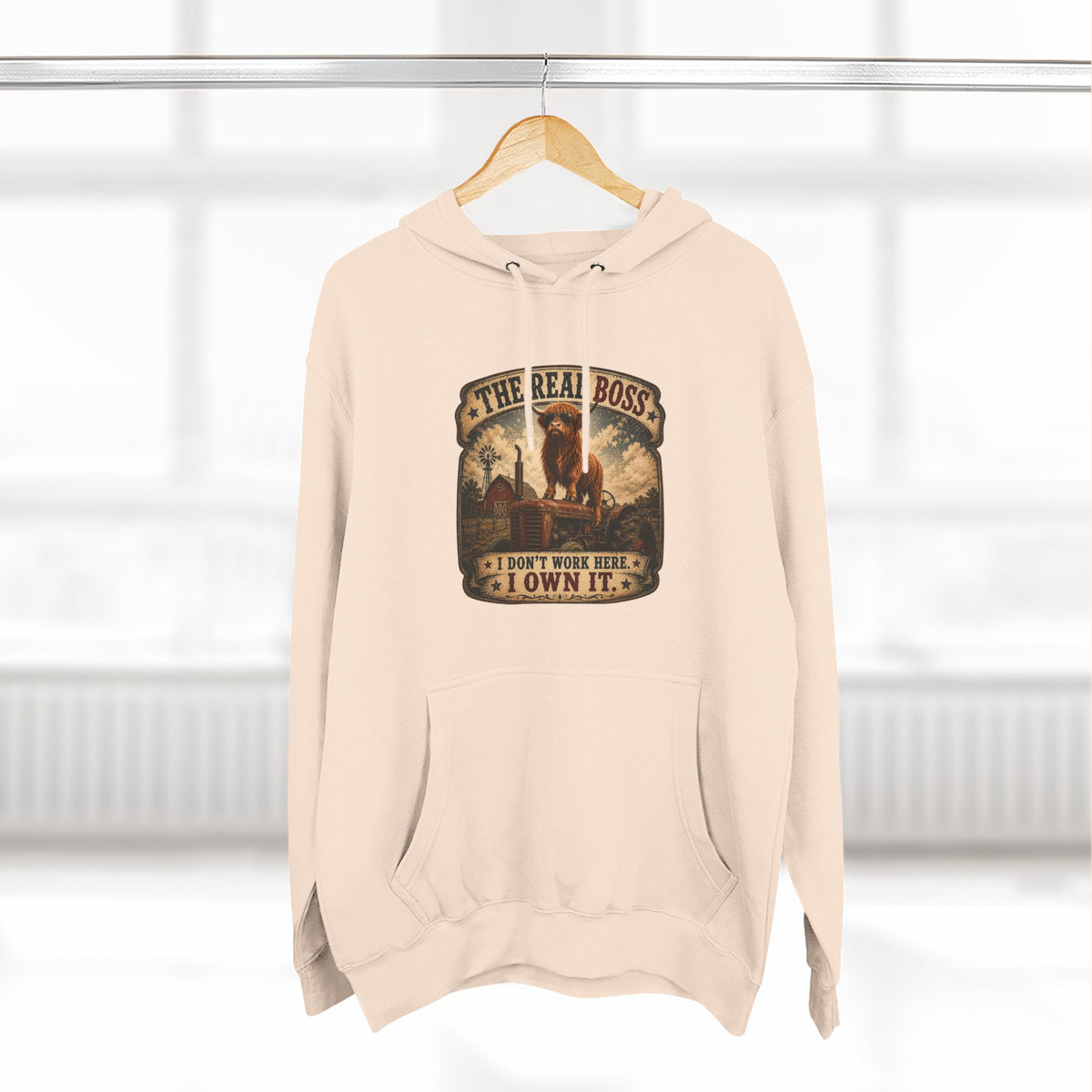 The Real Boss Highland Cow Three-Panel Fleece Hoodie