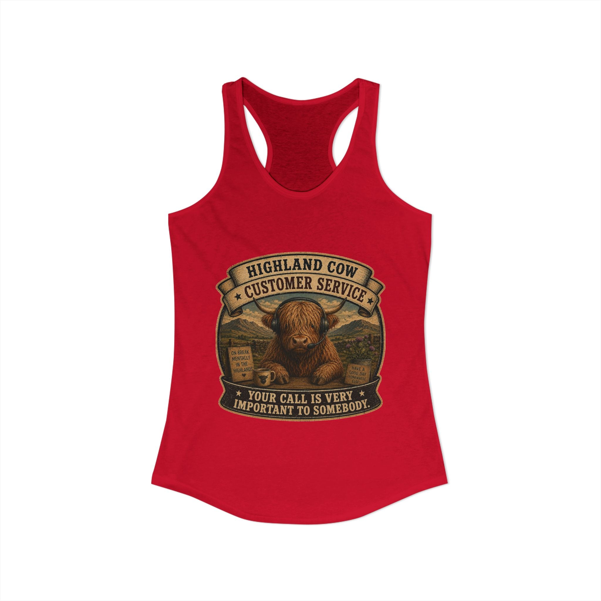 Highland Cow Customer Service Women's Ideal Racerback Tank