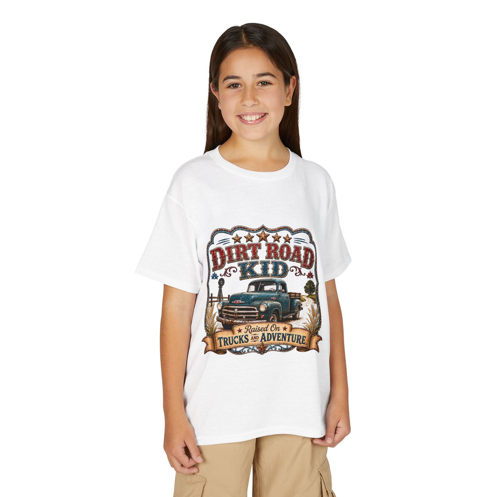 Vintage Truck 'Raised on Trucks & Adventure' Graphic Tee - Youth Dirt Road Kid T-Shirt