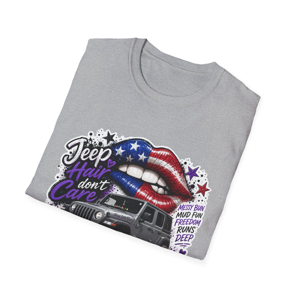 Jeep Hair Don't Care T-Shirt — American Flag Lips Off-Road Truck Tee