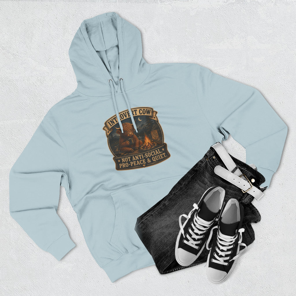 Introvert Highland Cow Three-Panel Fleece Hoodie