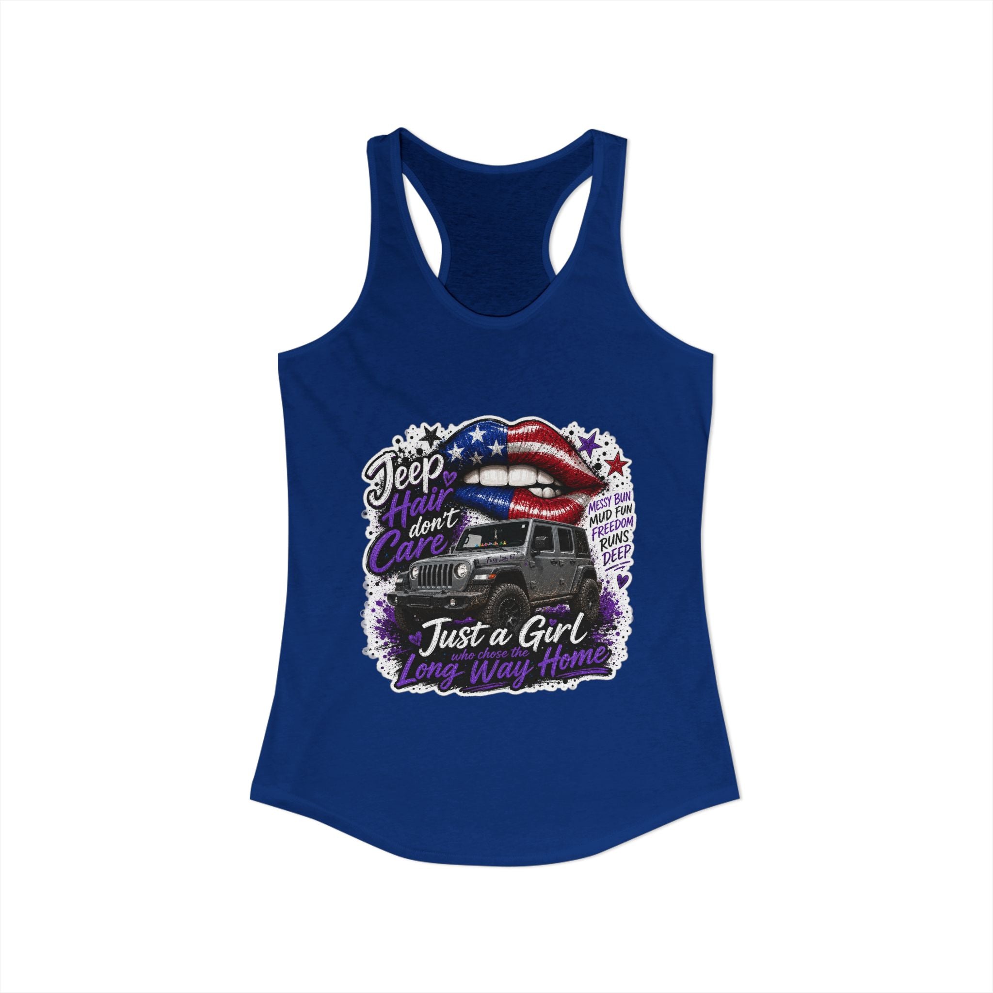 Jeep Hair Don't Care - Just a Girl A Long Way Home Women's Ideal Racerback Tank