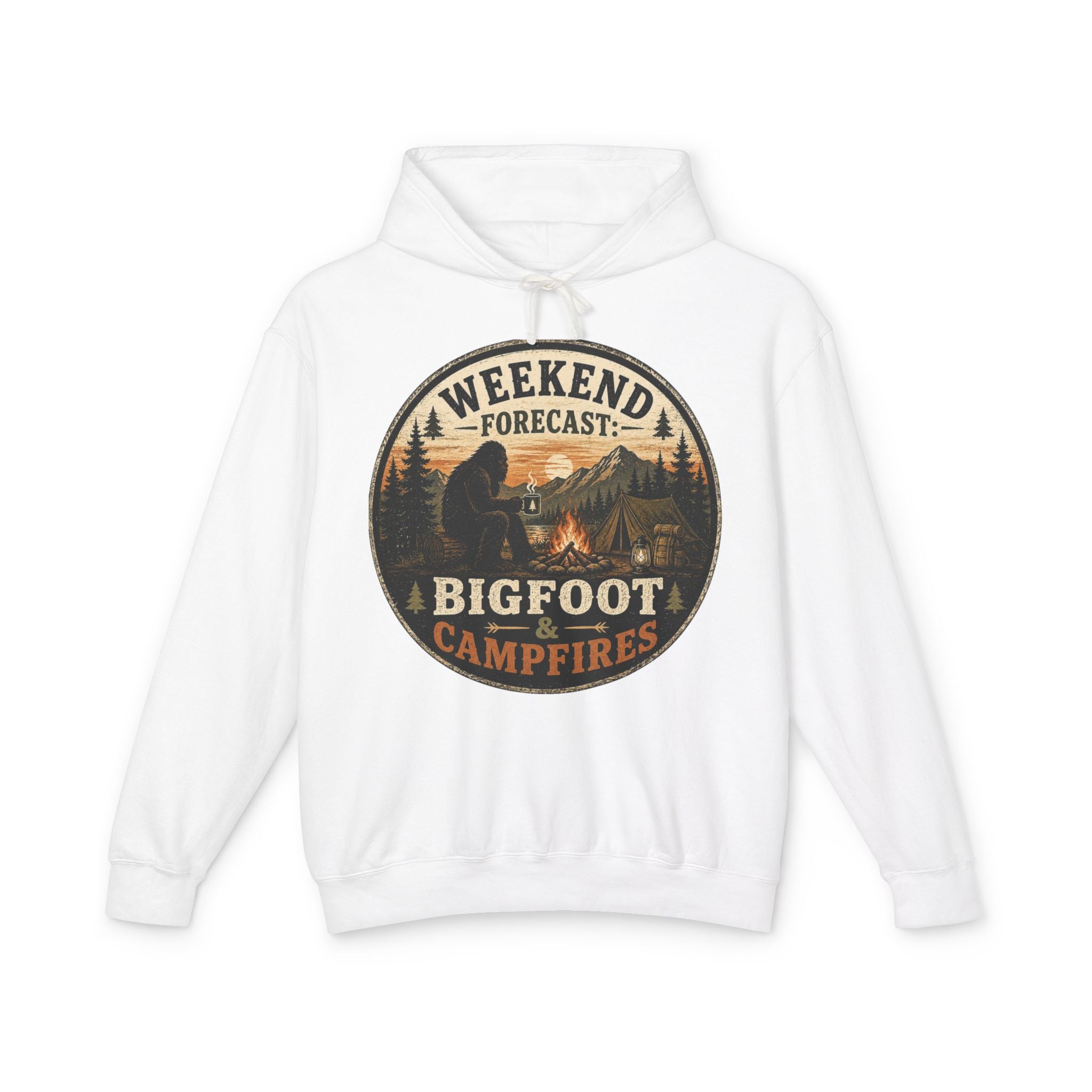 Bigfoot & Campfires Hoodie — Weekend Forecast Camping Graphic Sweatshirt