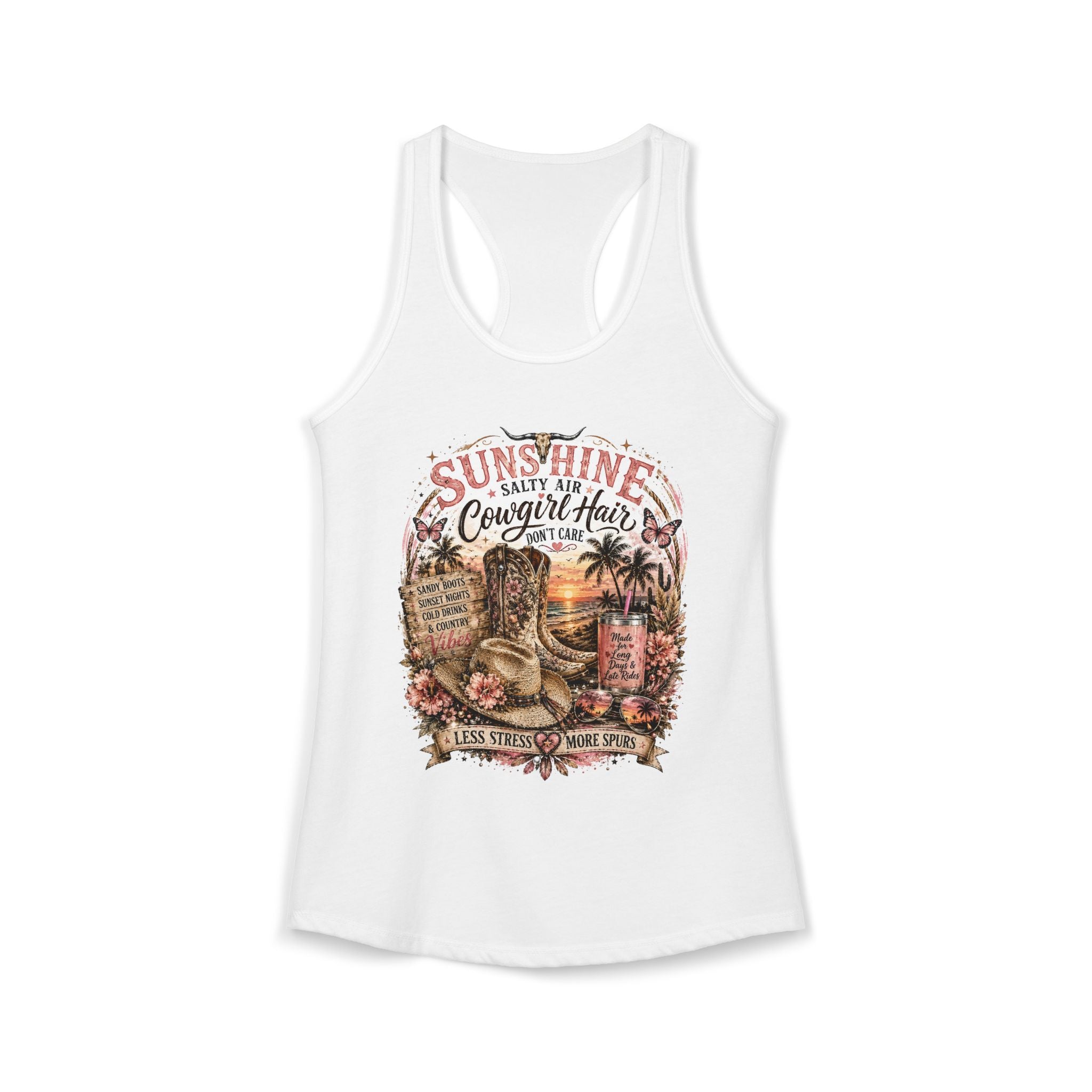 Sunshine Salty Air Cowgirl Hair Don't Care - Women's Ideal Racerback Tank