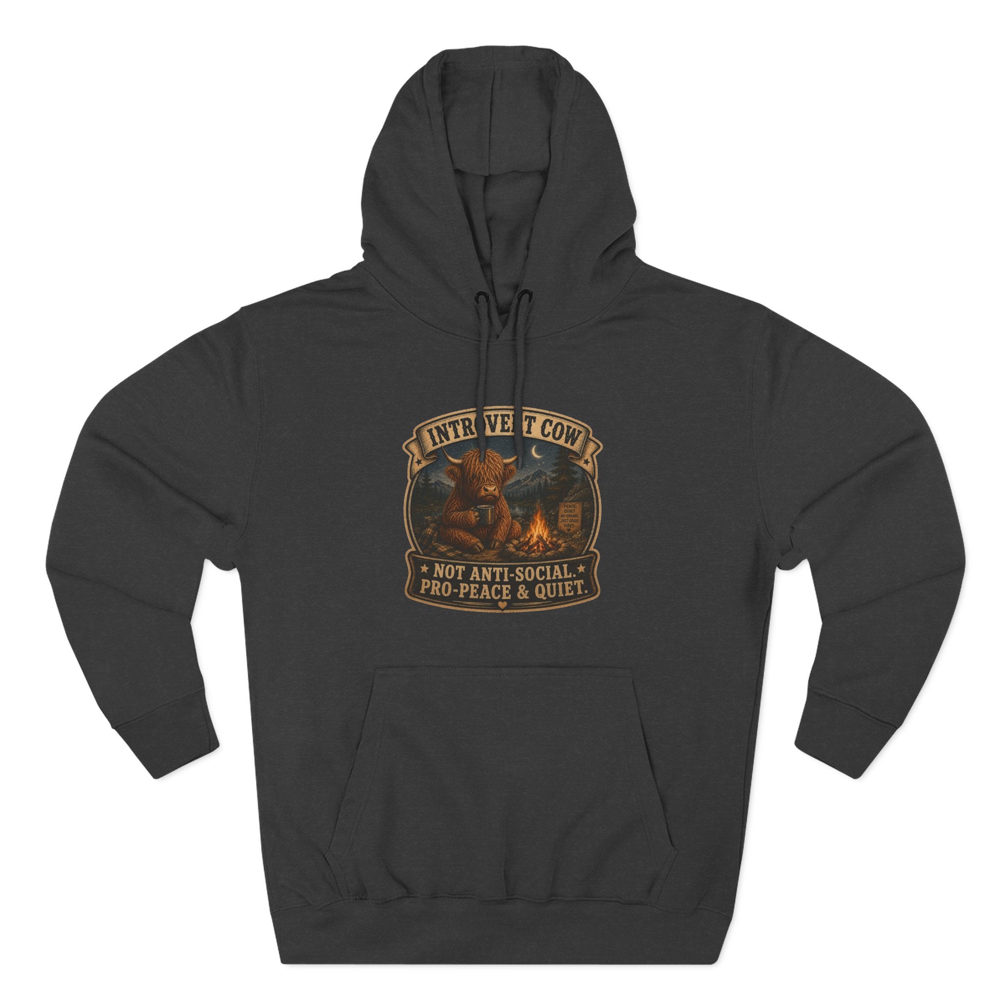 Introvert Highland Cow Three-Panel Fleece Hoodie
