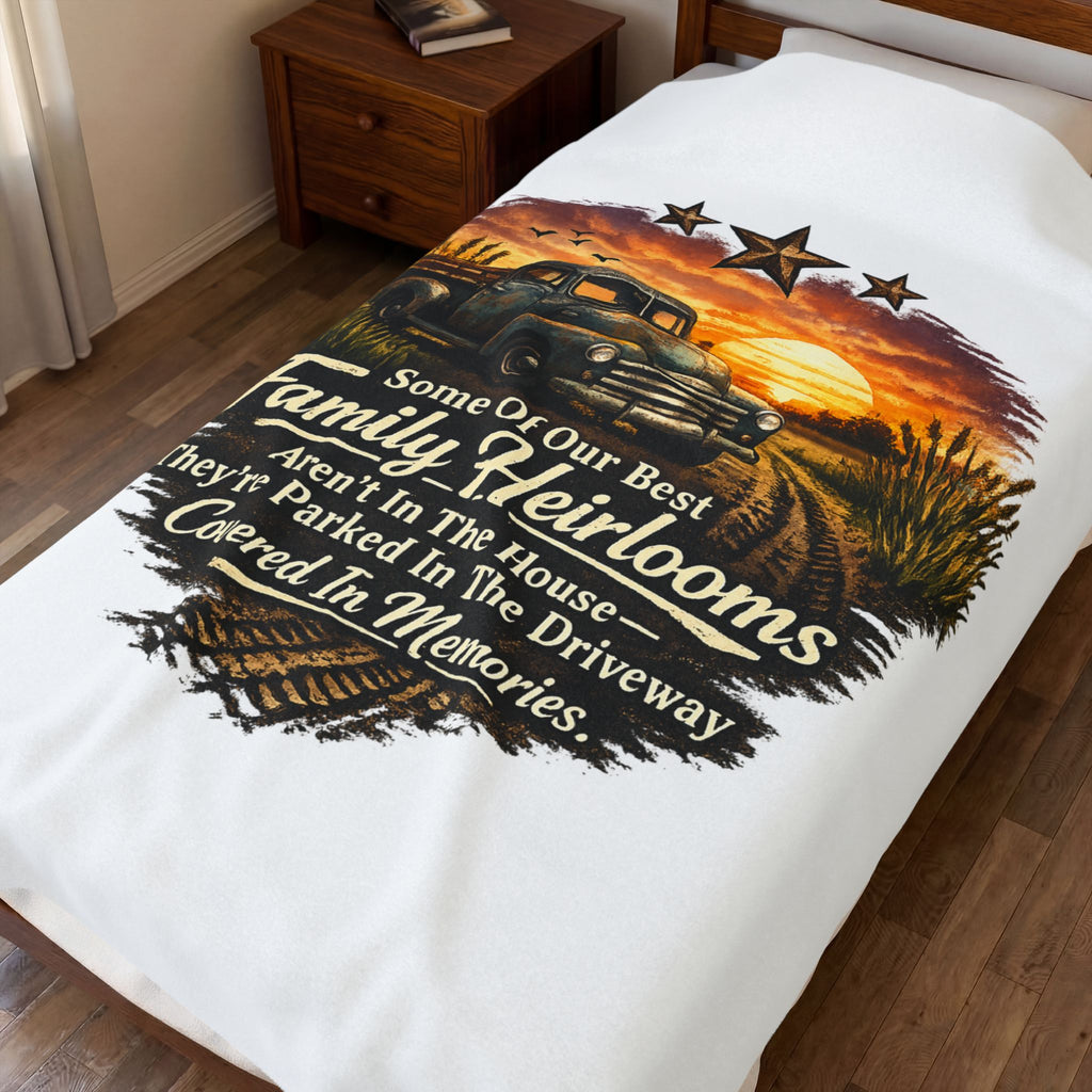 Family Heirlooms Truck Velveteen Plush Blanket — 'Some Of Our Best Family Heirlooms Aren’t In The House…They’re Parked In The [...]