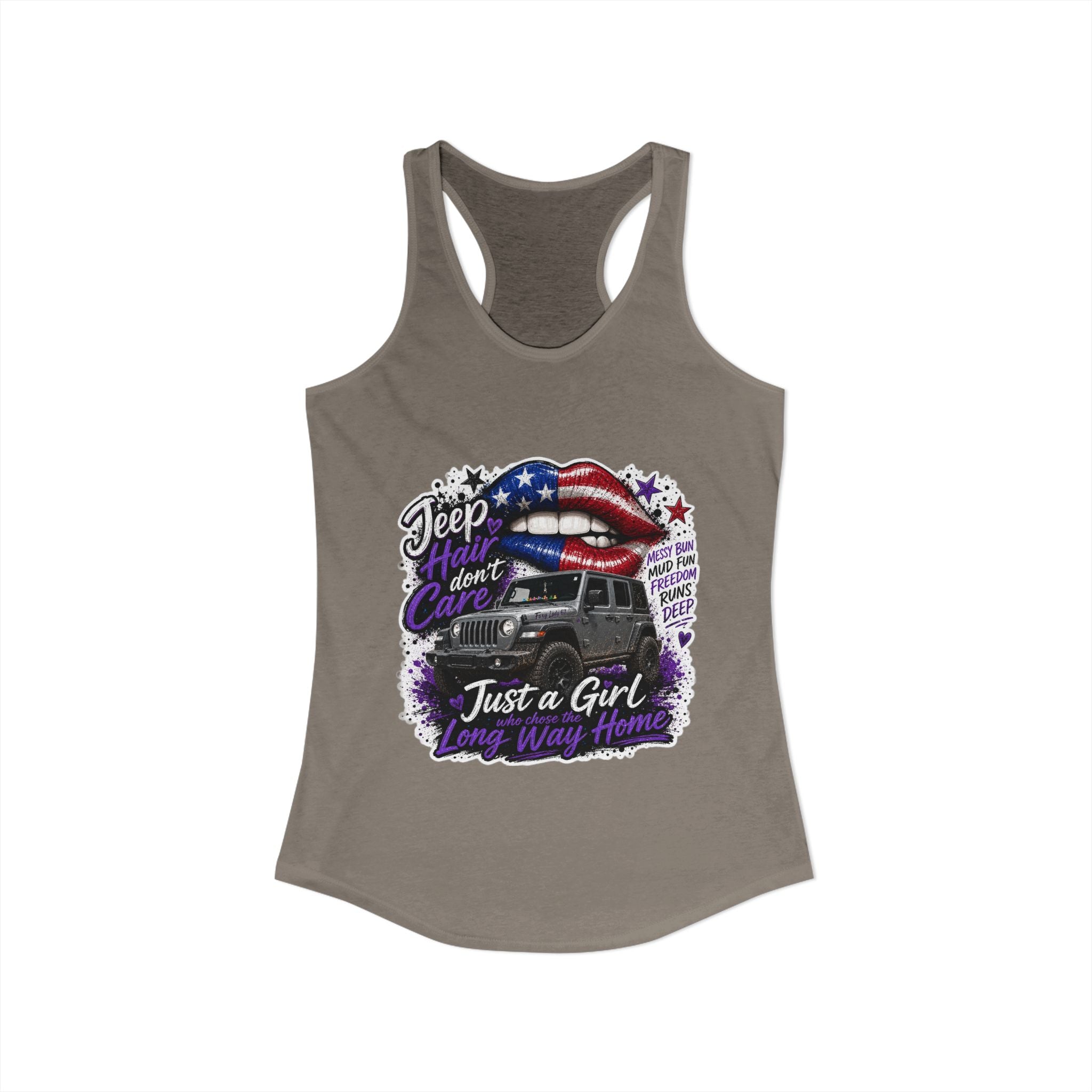 Jeep Hair Don't Care - Just a Girl A Long Way Home Women's Ideal Racerback Tank