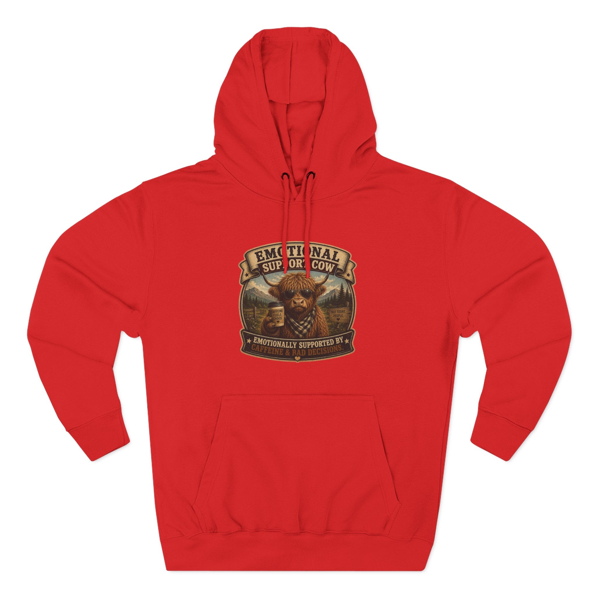 Emotional Support Cow Highland Cow - Three-Panel Fleece Hoodie