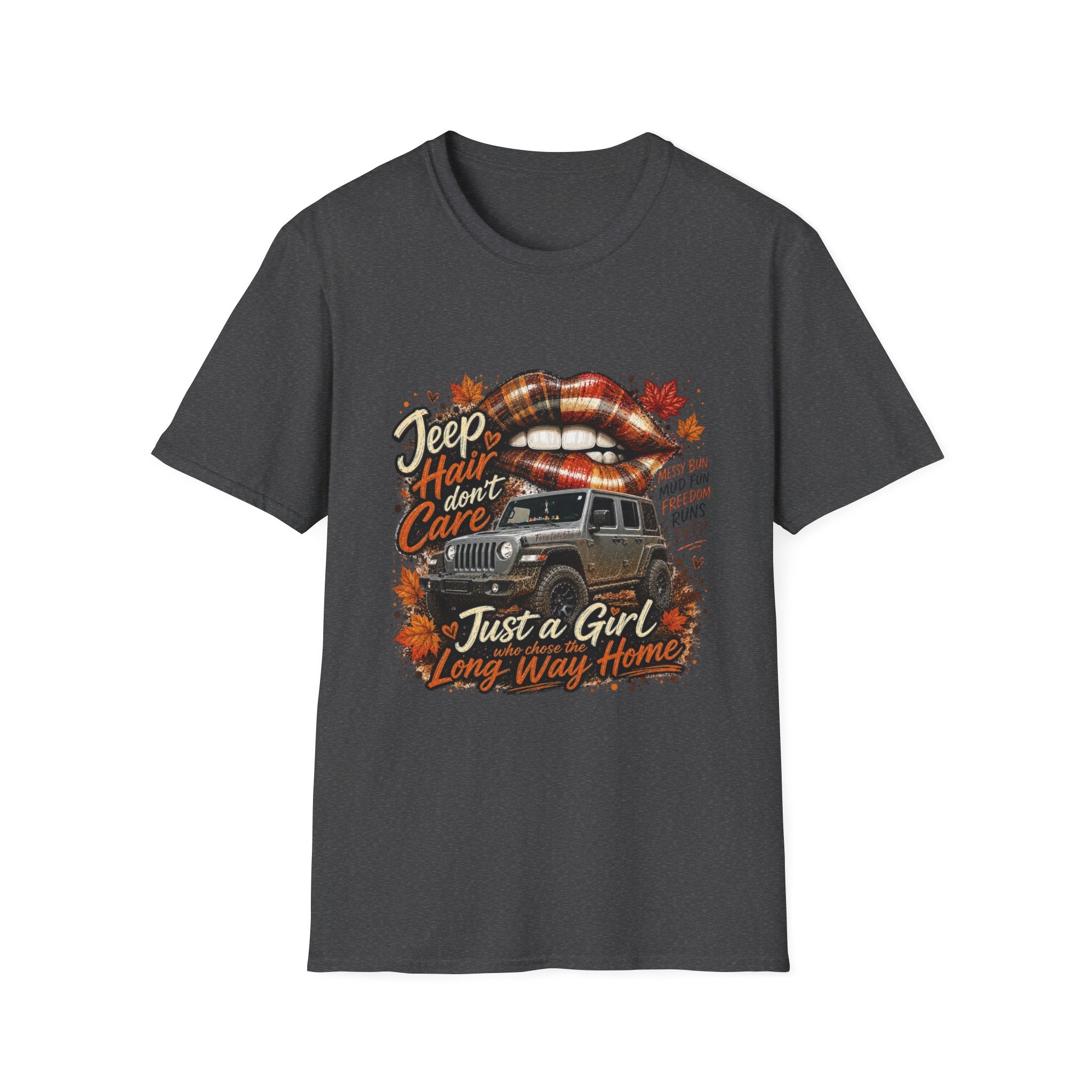 Jeep Hair Don't Care T‑Shirt — 'Just a Girl, Long Way Home' Adventure Graphic Tee
