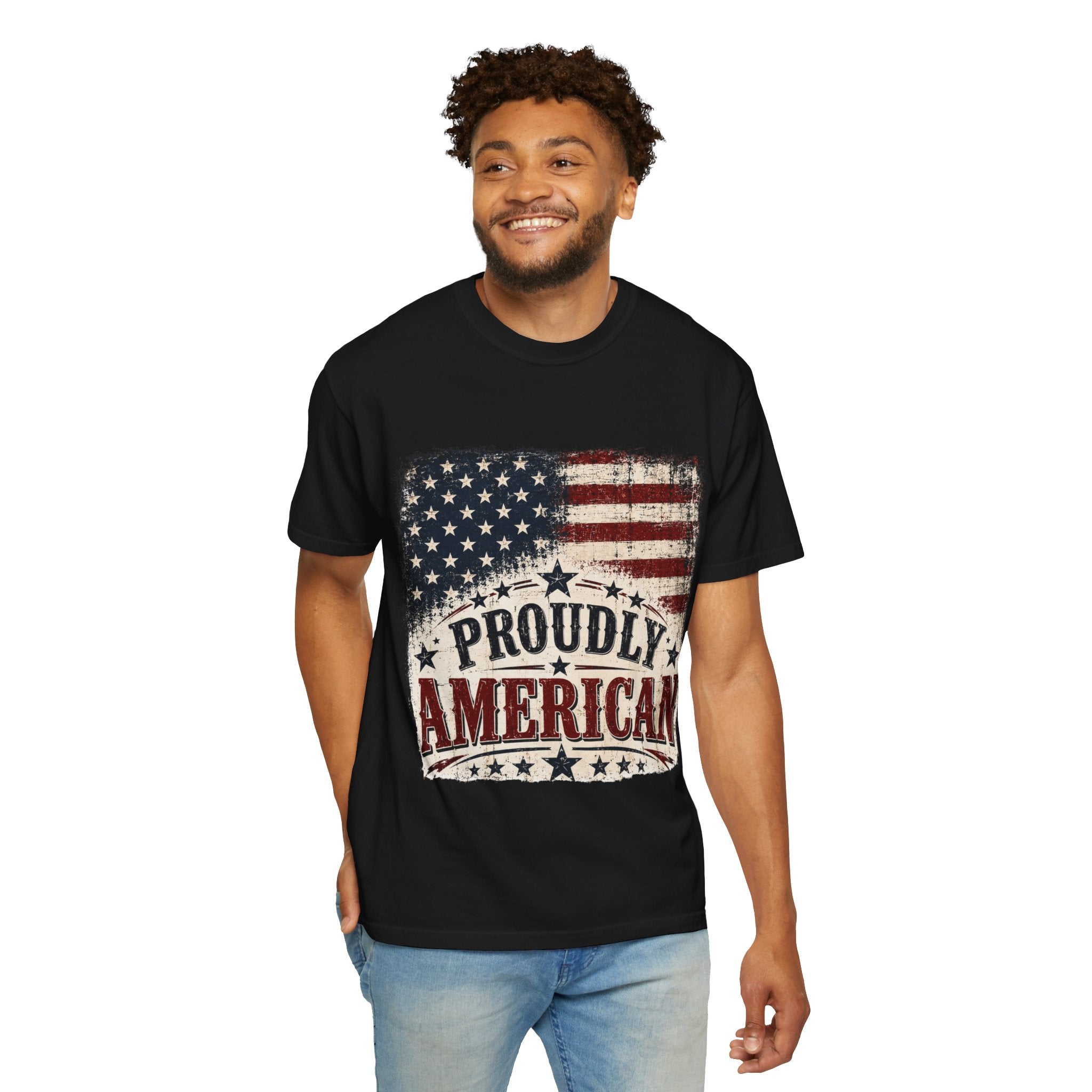 Proudly American T-Shirt — Vintage Flag Patriotic Tee for 4th of July