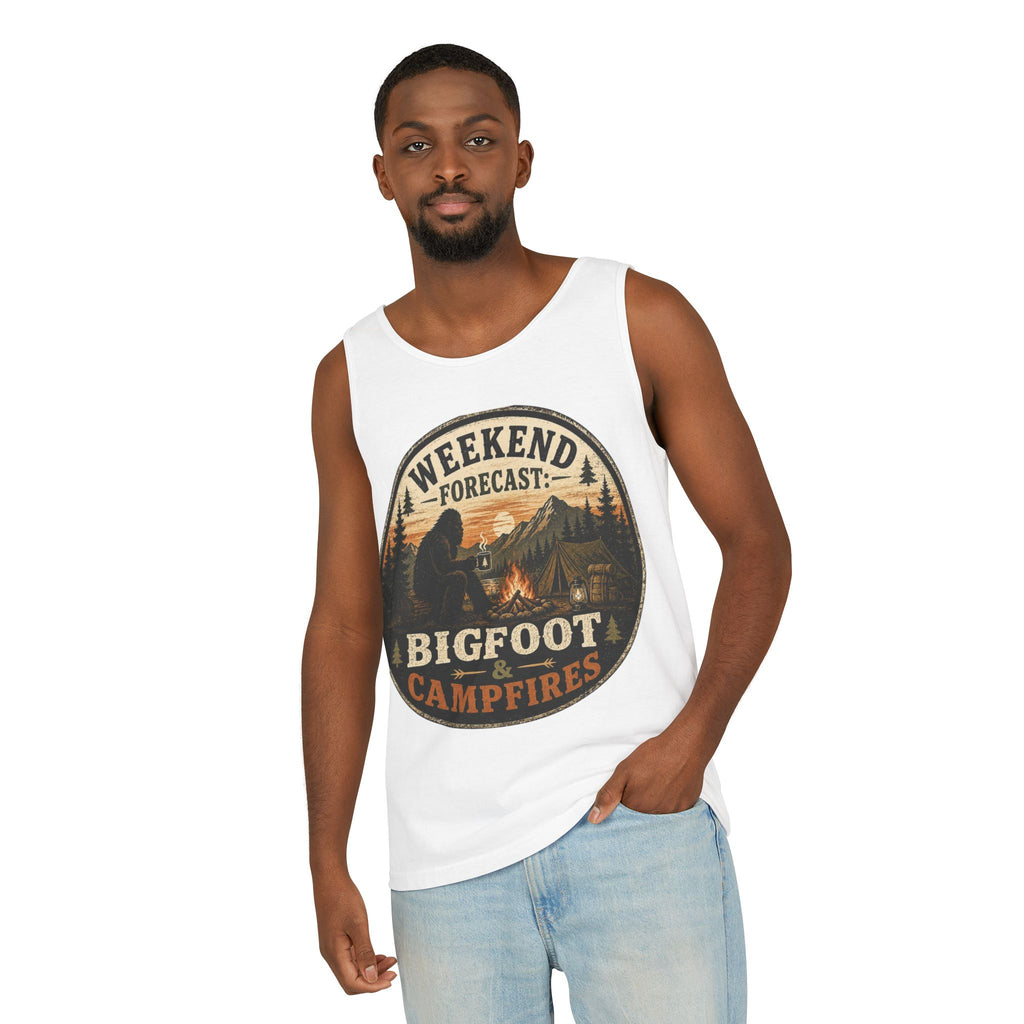 Bigfoot & Campfires Tank Top — "Weekend Forecast: Bigfoot & Campfires" Outdoor Camping Tank