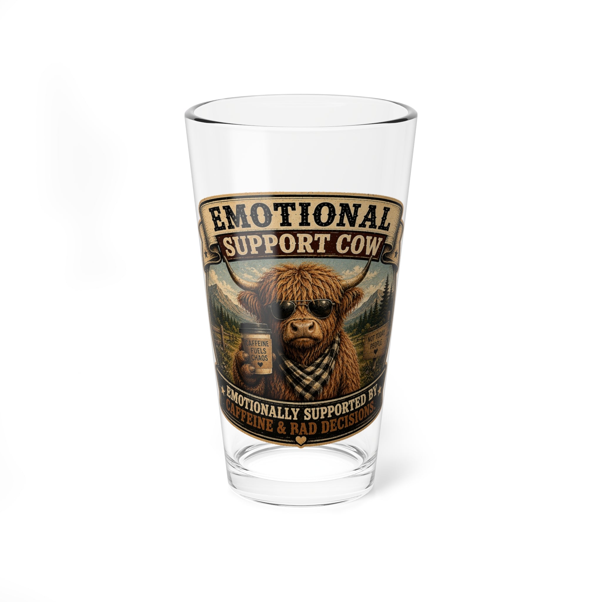 "Emotional Support Cow" 16oz Pint Glass — Mixing Glass