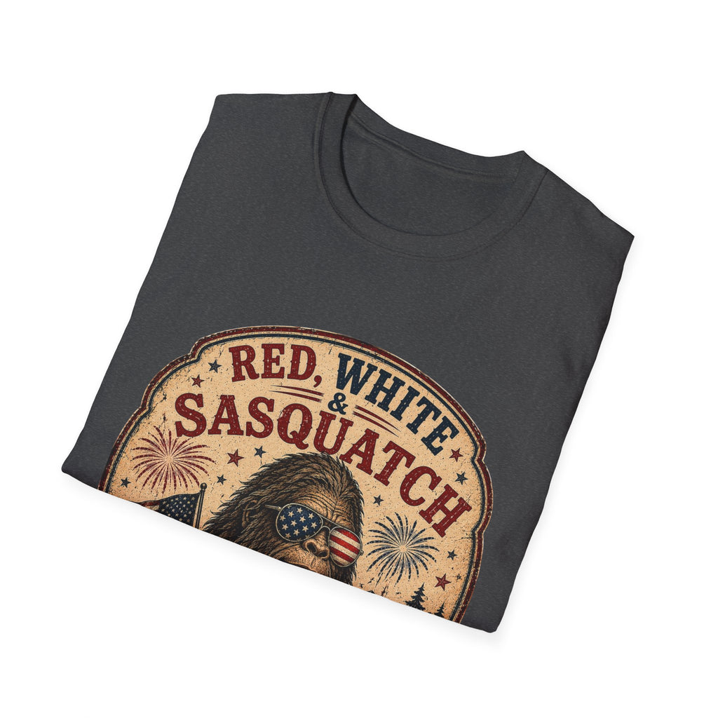 Red, White & Sasquatch T-Shirt — Proudly Unverified Patriotic Tee