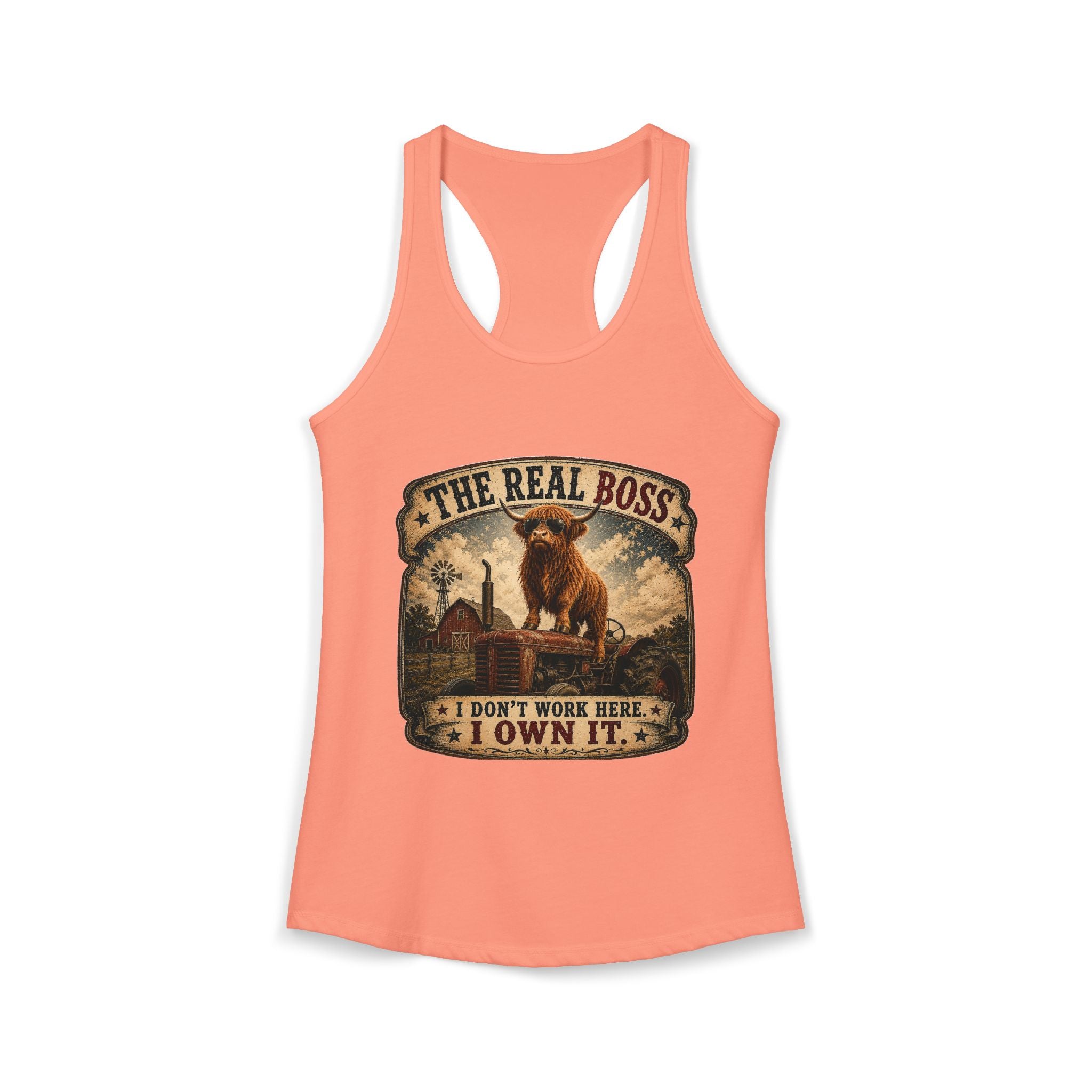 The Real Boss Highland Cow Women's Ideal Racerback Tank